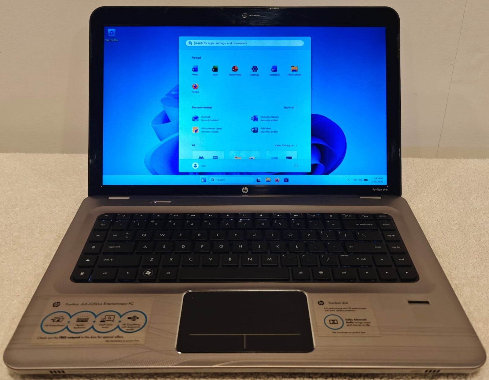 HP Pavilion dv6-3250us i7 8GB RAM 128GB SSD Windows 11 Pro Office 365