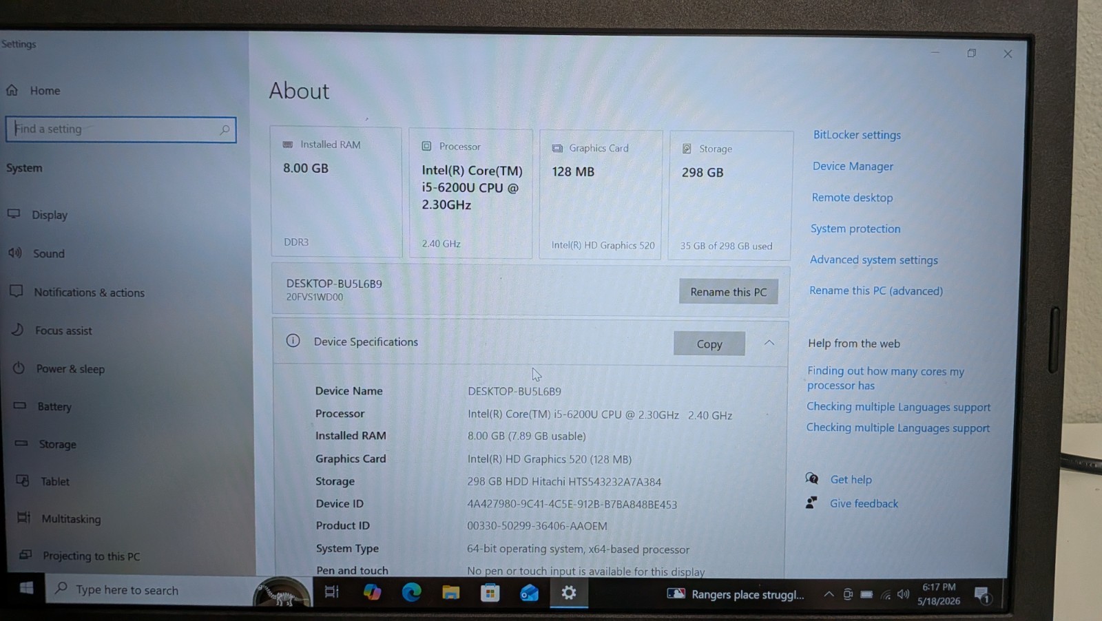 Lenovo Thinkpad T460, Core i5-6200U 2.4GHz, 8GB RAM, 300GB HD Win10 Pro