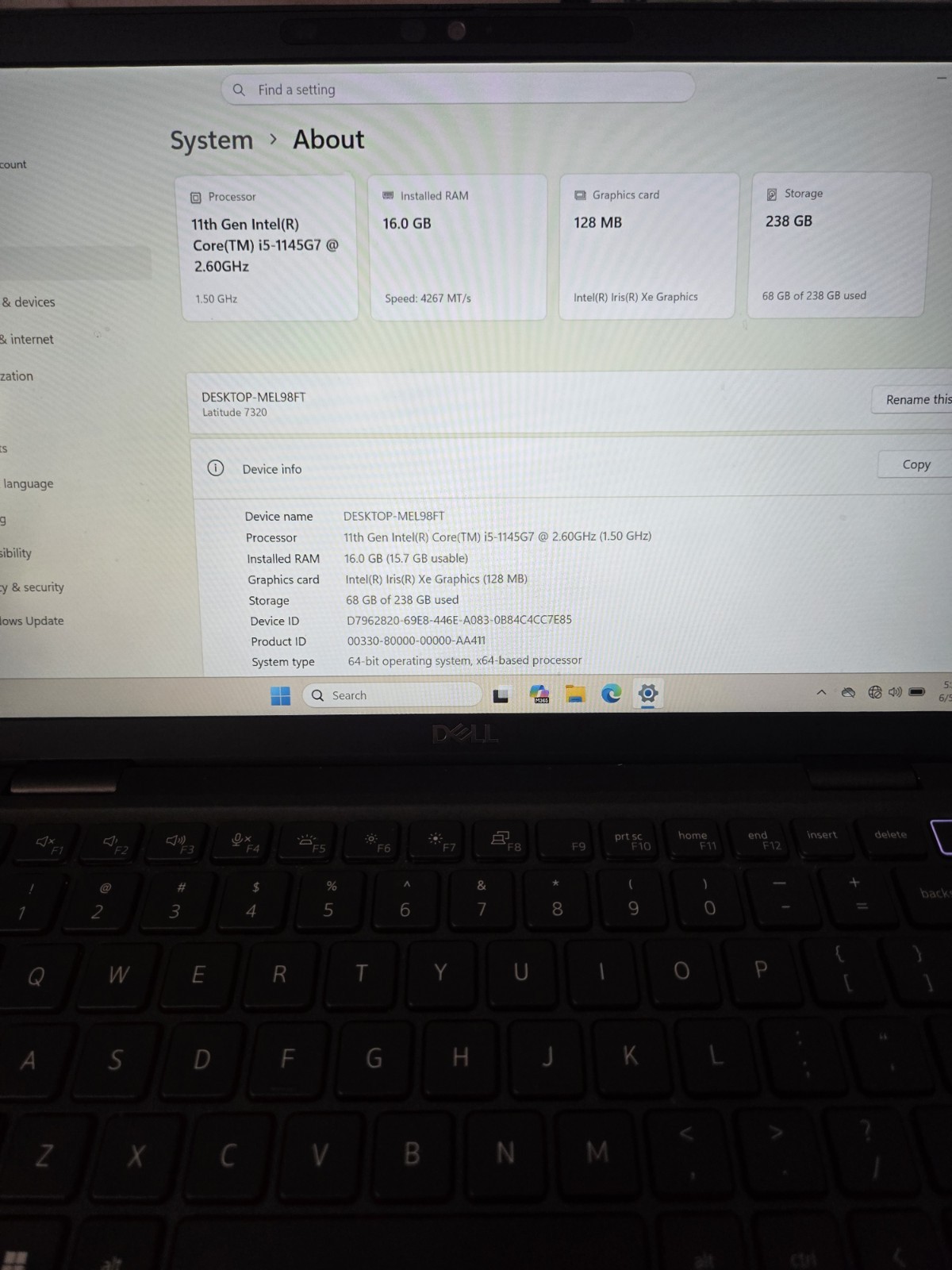 Dell Latitude 7320 Laptop i5-1145G7 16GB RAM 256GB SSD Windows 11 Pro