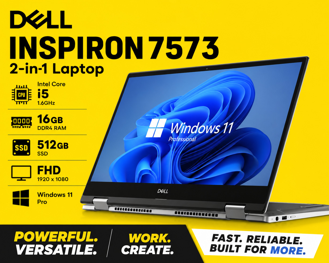 🍀 NEW DEMO! Dell Inspiron 7573 2-in-1 i5 1.6 16GB 512GB SSD FHD Win 11 Pro