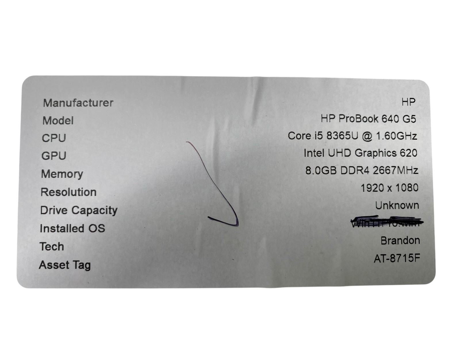 HP ProBook 640 G5 Core i5 8365U 8GB No OS/SSD Battery Inc Grade C