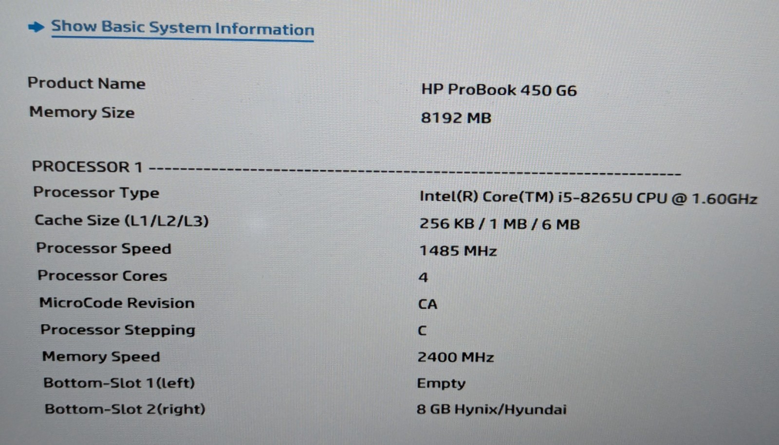 Incomplete HP ProBook 450 G6 15.6″ Laptop Intel Core i5-8265U 1.60GHz 8GB RAM