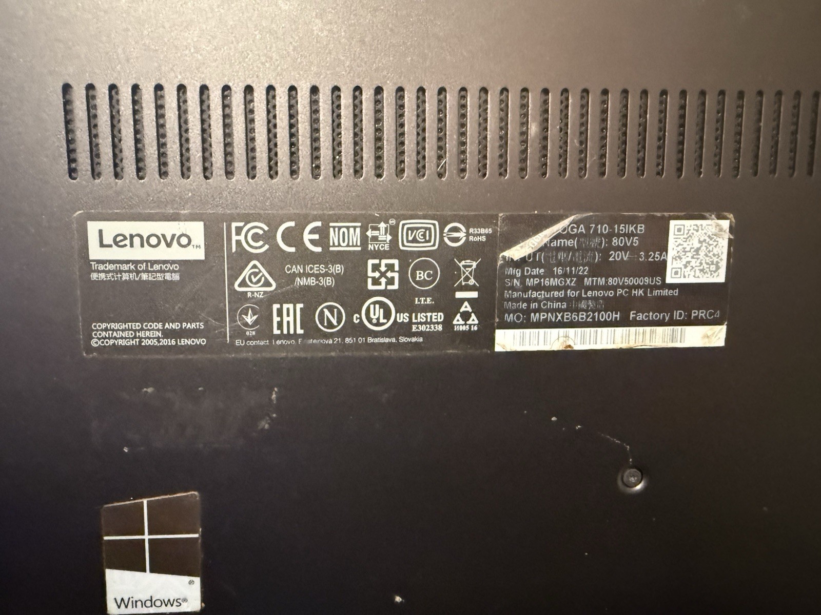 LENOVO YOGA 710-15IKB INTEL CORE I7 FOR PARTS/AS-IS