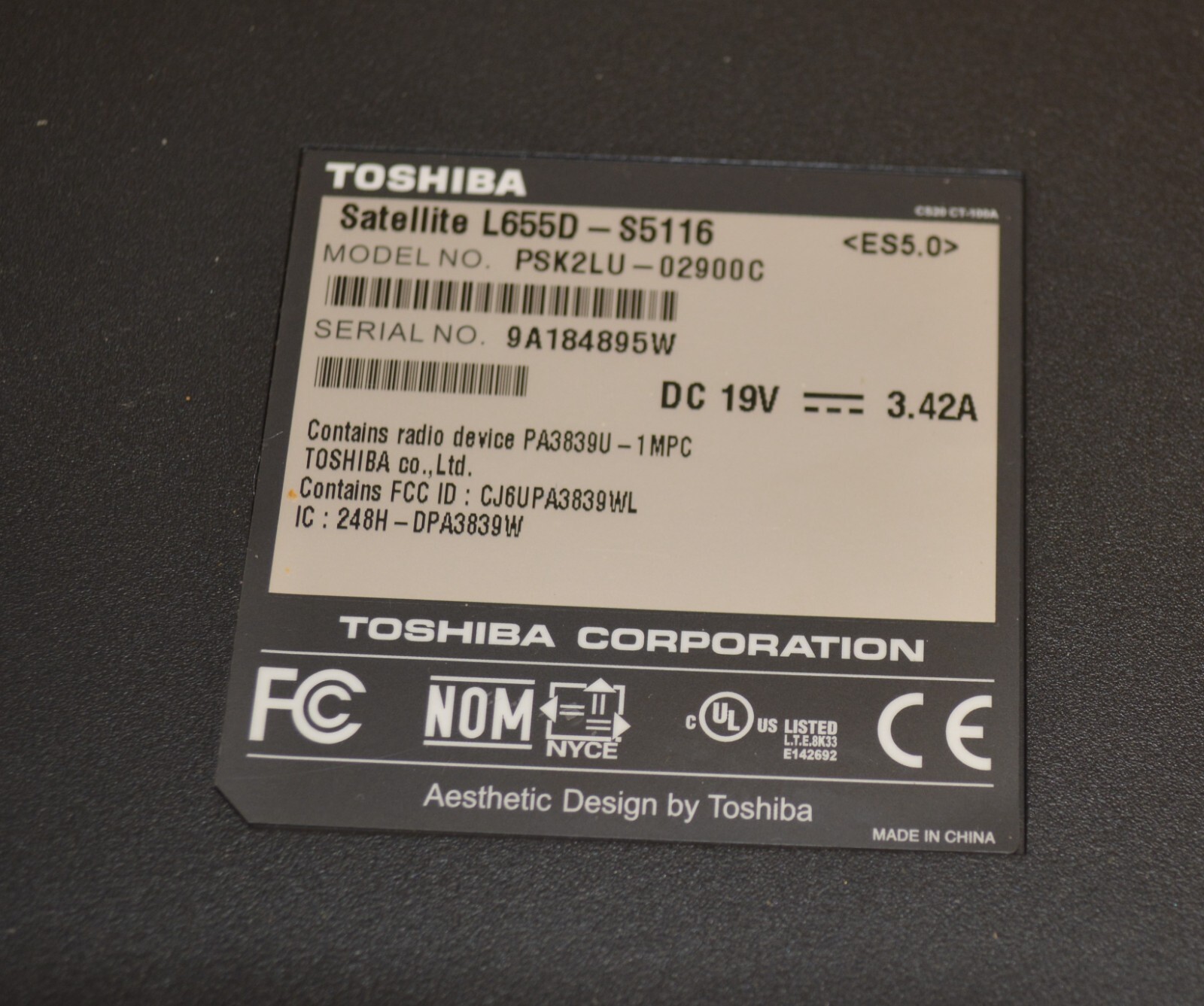 Toshiba Satellite L655D-S5116 15.5” laptop 4GB no HDD for repair / /parts