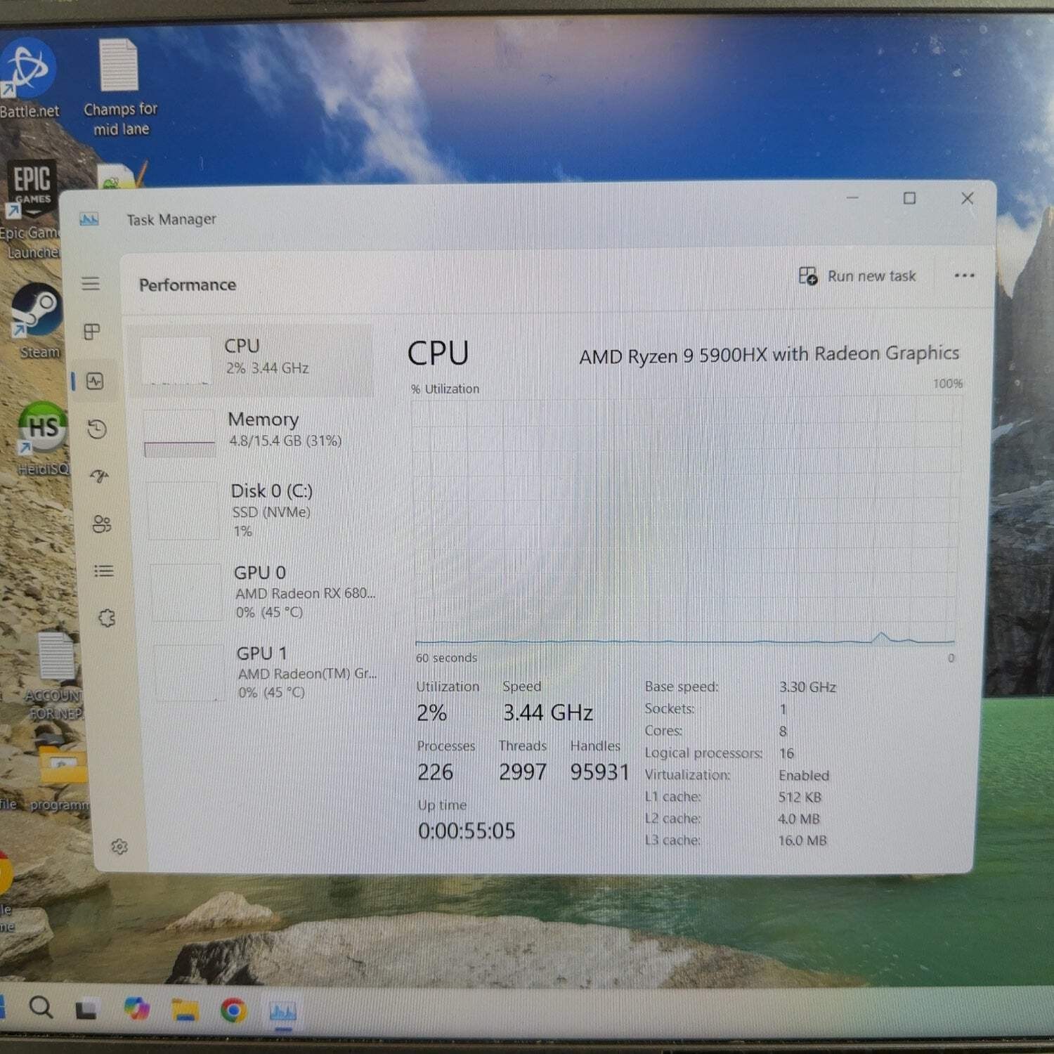 Asus ROG Strix G15 G513QY 15.6″ Ryzen 9 5900HX 3.3GHz 16GB RAM 500GB SSD RX 6800