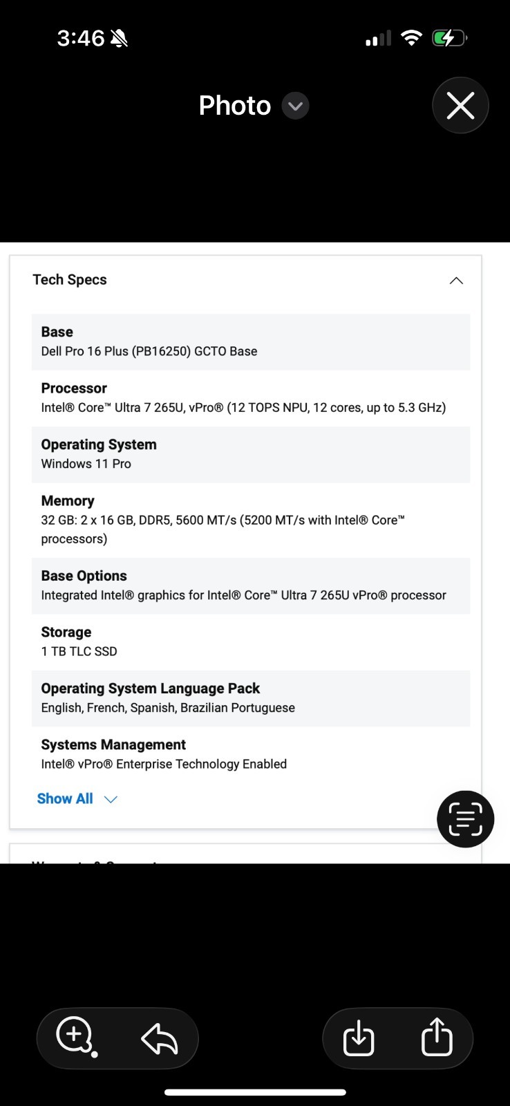 Dell Pro 16 Plus PB16250 Win 11 Core Ultra 7 268V 2.2GHz 32GB RAM 1TB SSD 16″