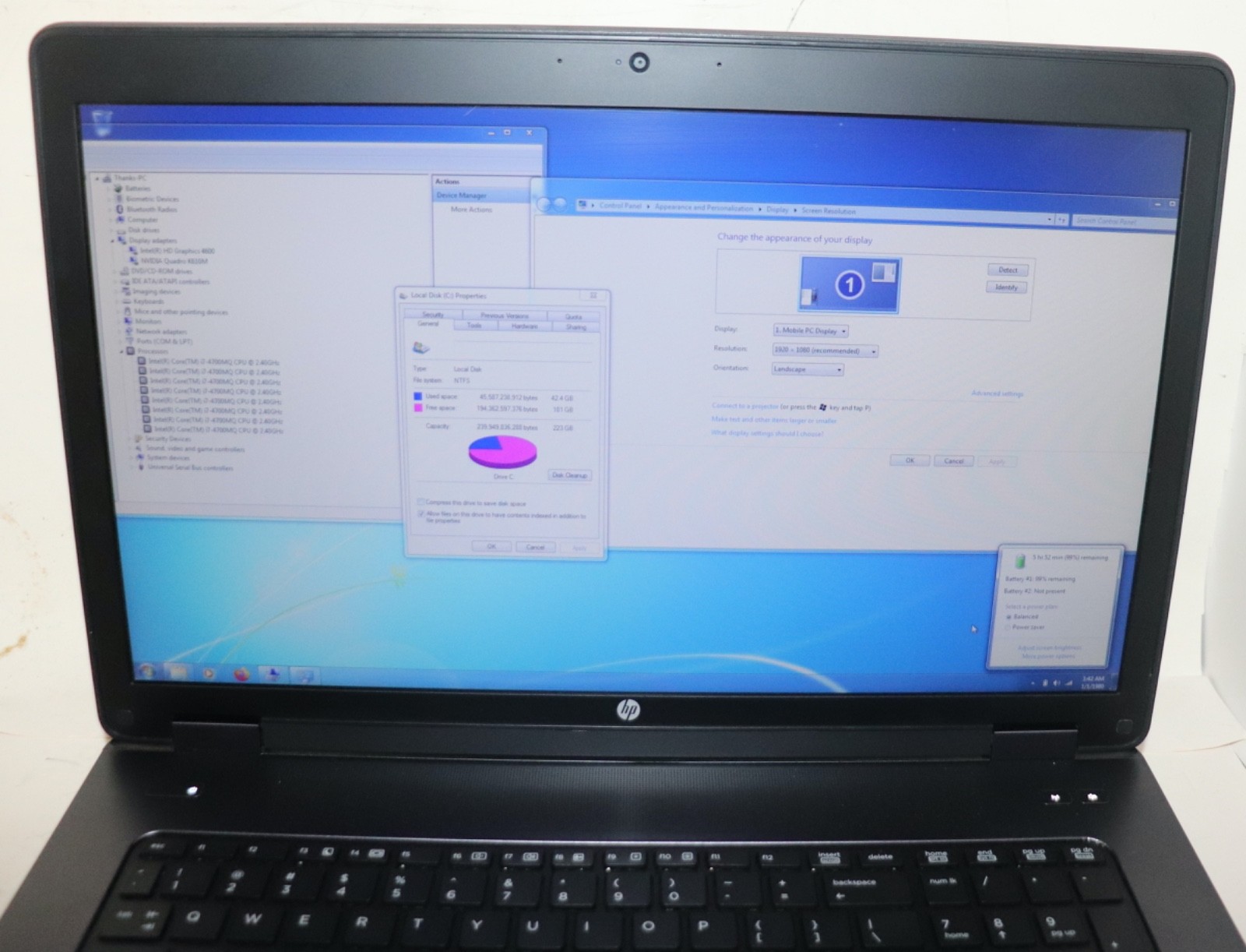 HP ZBOOK 17 Workstation|Intel core i7@2.40GHz|16GB RAM|240GB SSD|WIN 7|Nvidia