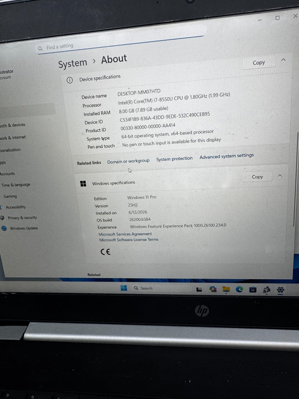HP ProBook 450 G5 Core I7-8550U 256GB SSD 8GB RAM Laptop *READ #6266