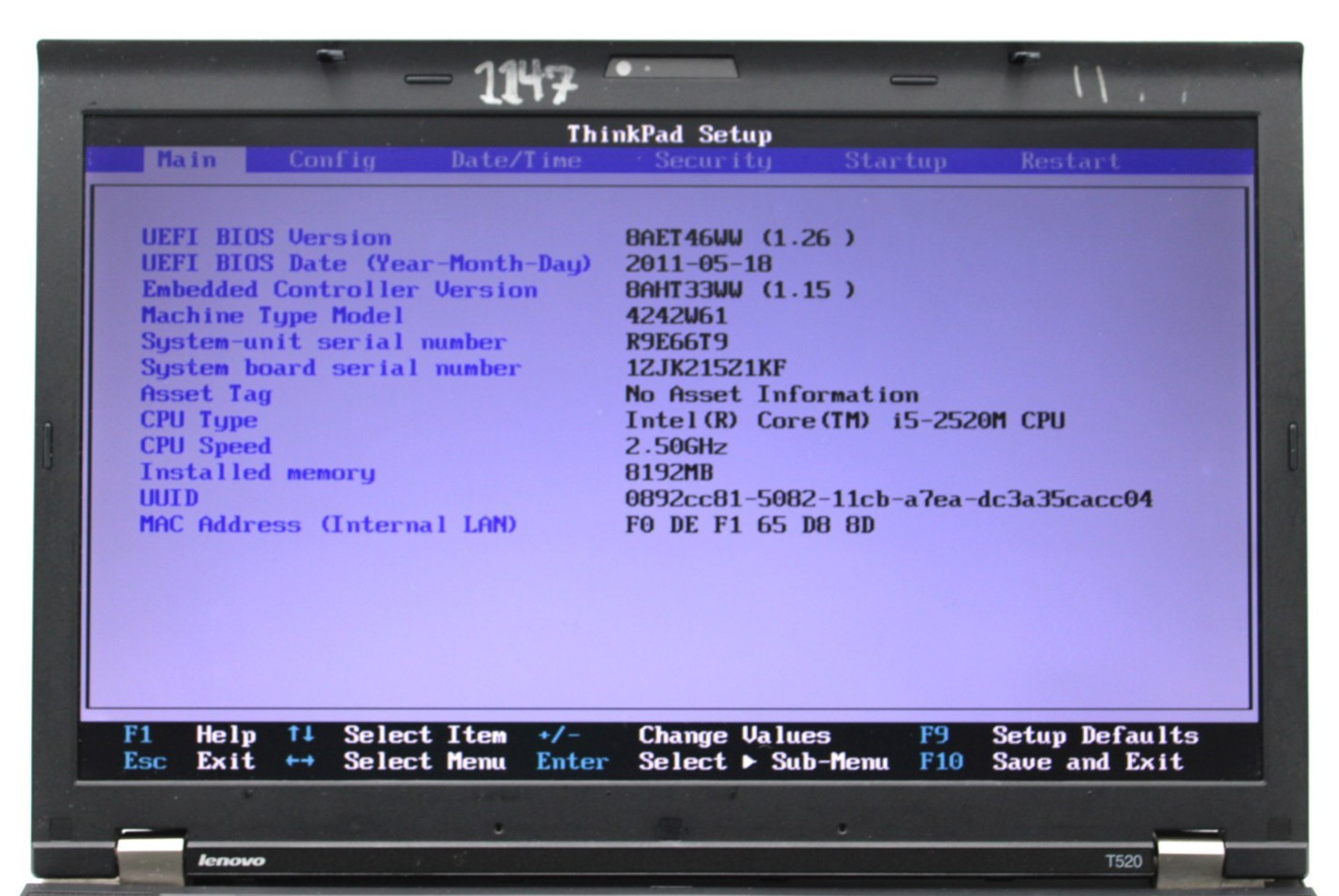 Lenovo T520 i5-2540M@2.6GHz 4GB DDR3 NO STORAGE OR OS *USED/TESTED*