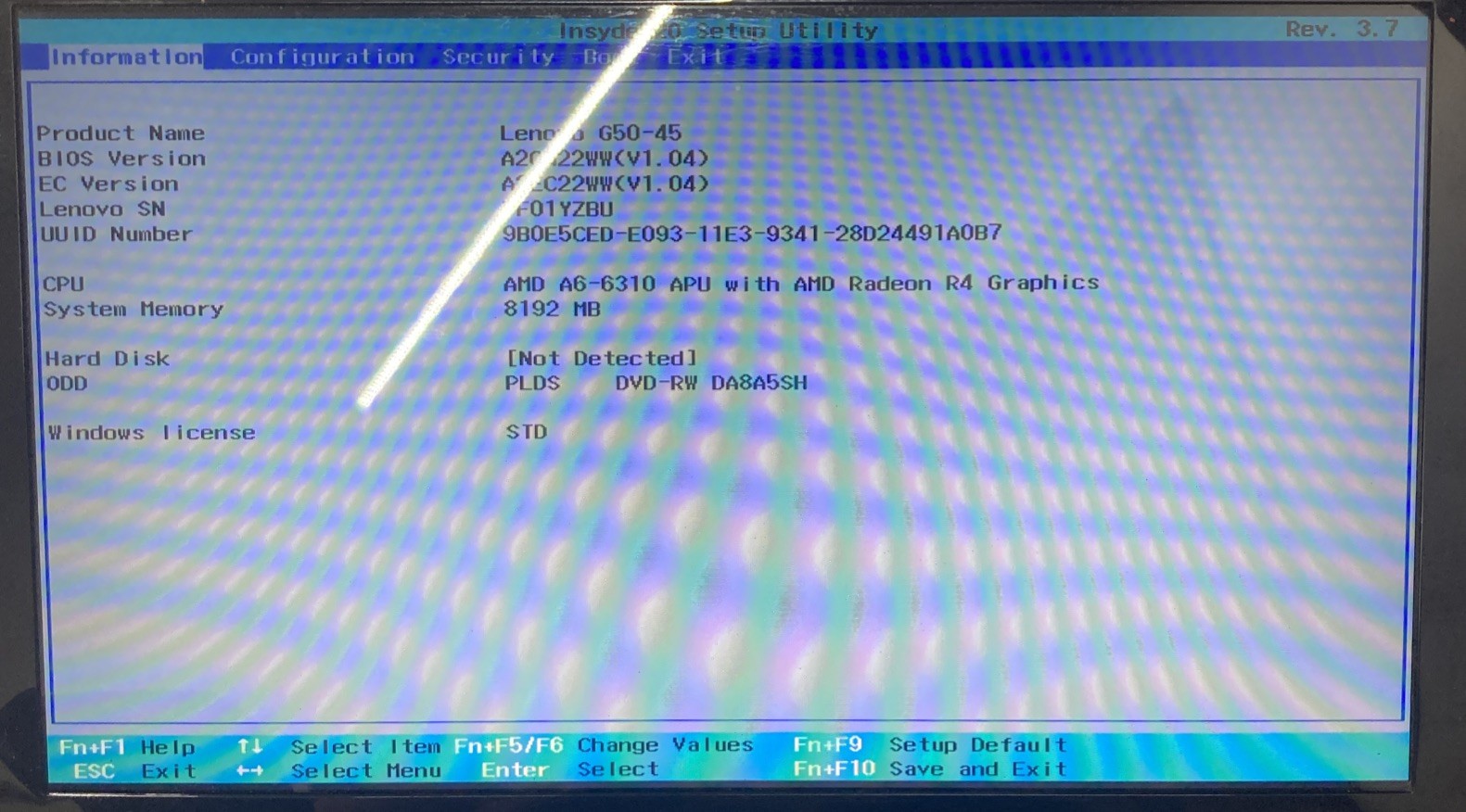 Lenovo G50-45 AMD A6-6310 1.80GHz 8GB RAM No HDD Boot to BIOS
