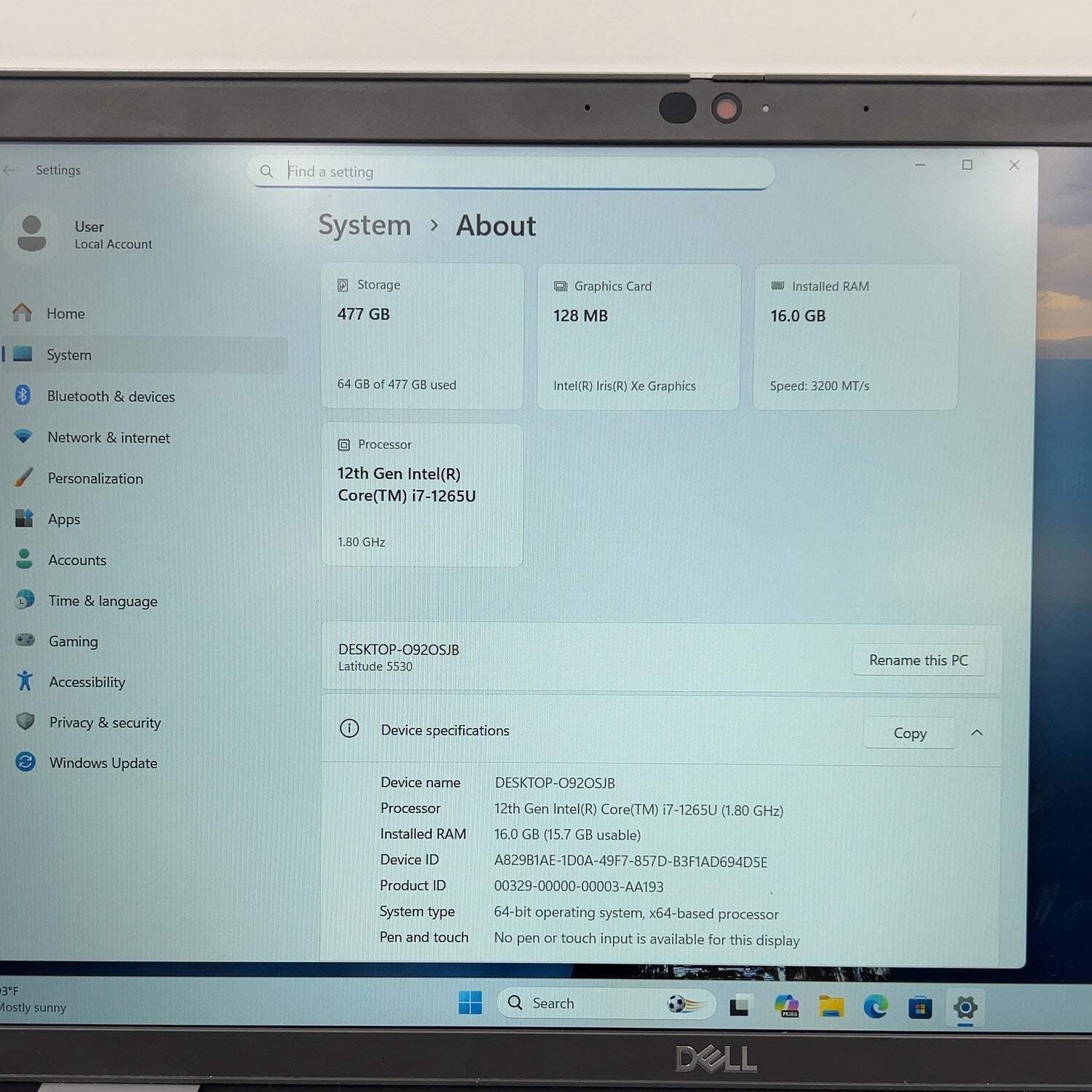Dell Latitude 5530 15.6″ i7-1265U 1.8GHz 16GB RAM 512GB SSD