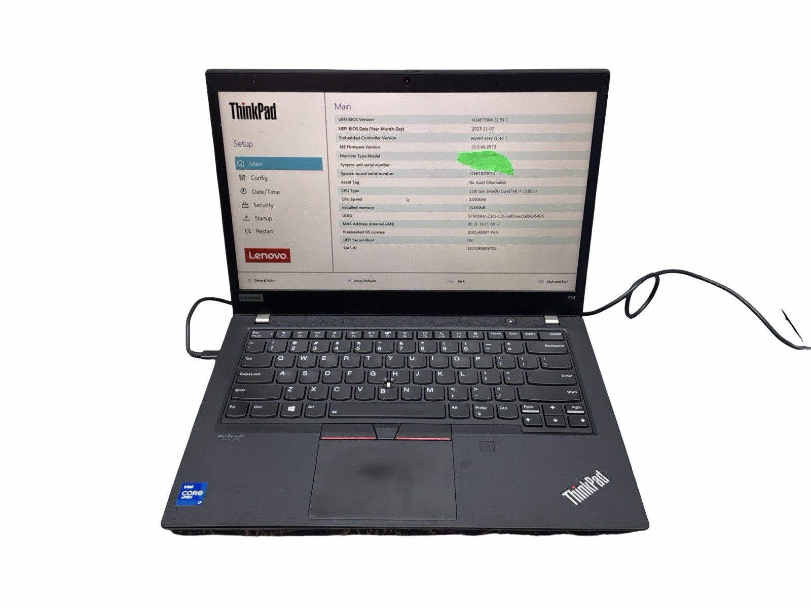 Lenovo ThinkPad T14 Gen 2 Intel I7 11th Gen 20gb Ram No Hdd Powers On PARTS