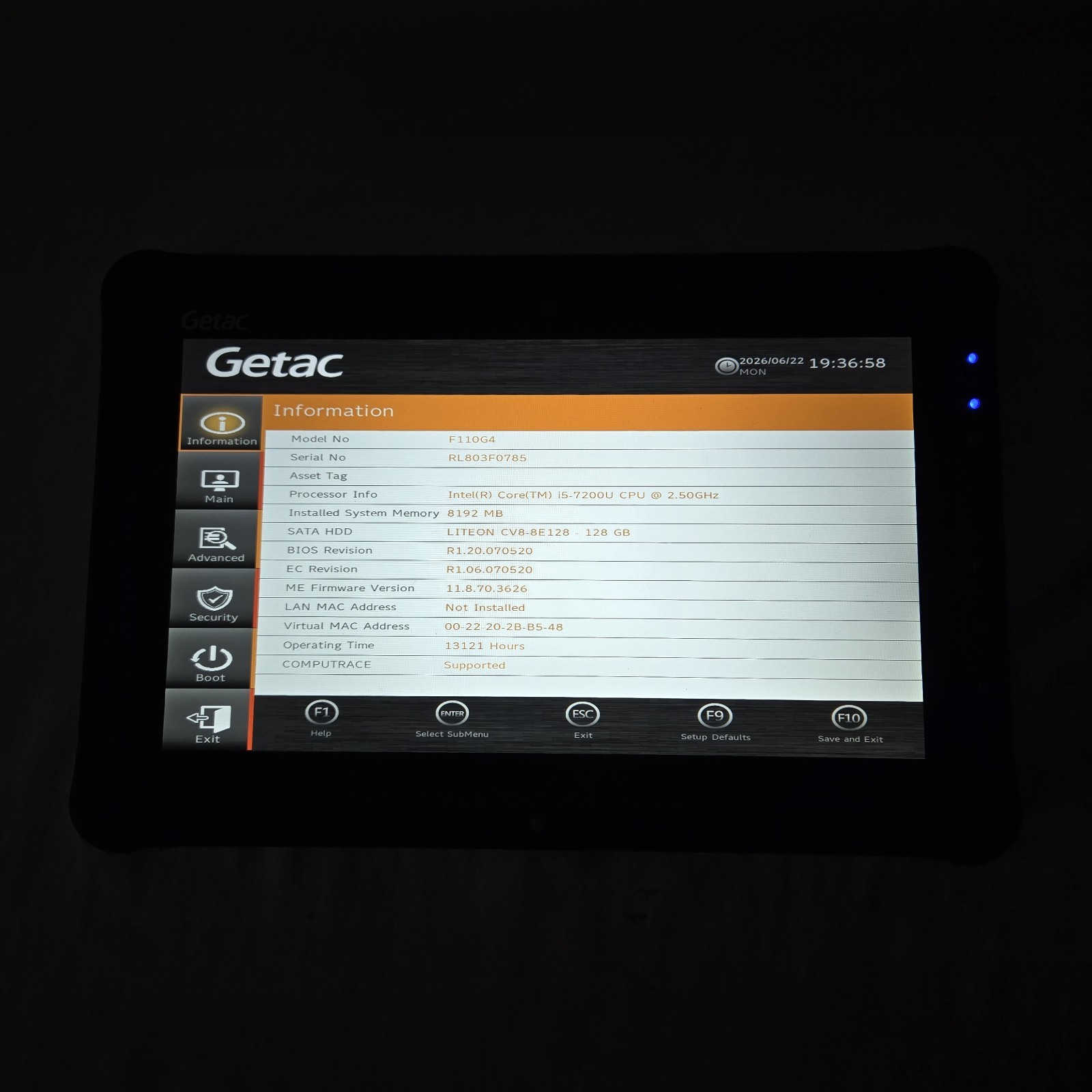 GETAC F110 G4 Rugged Tablet i5-7200U 2.50GHZ 128GB SSD 8GB – Win11P 4G – READ