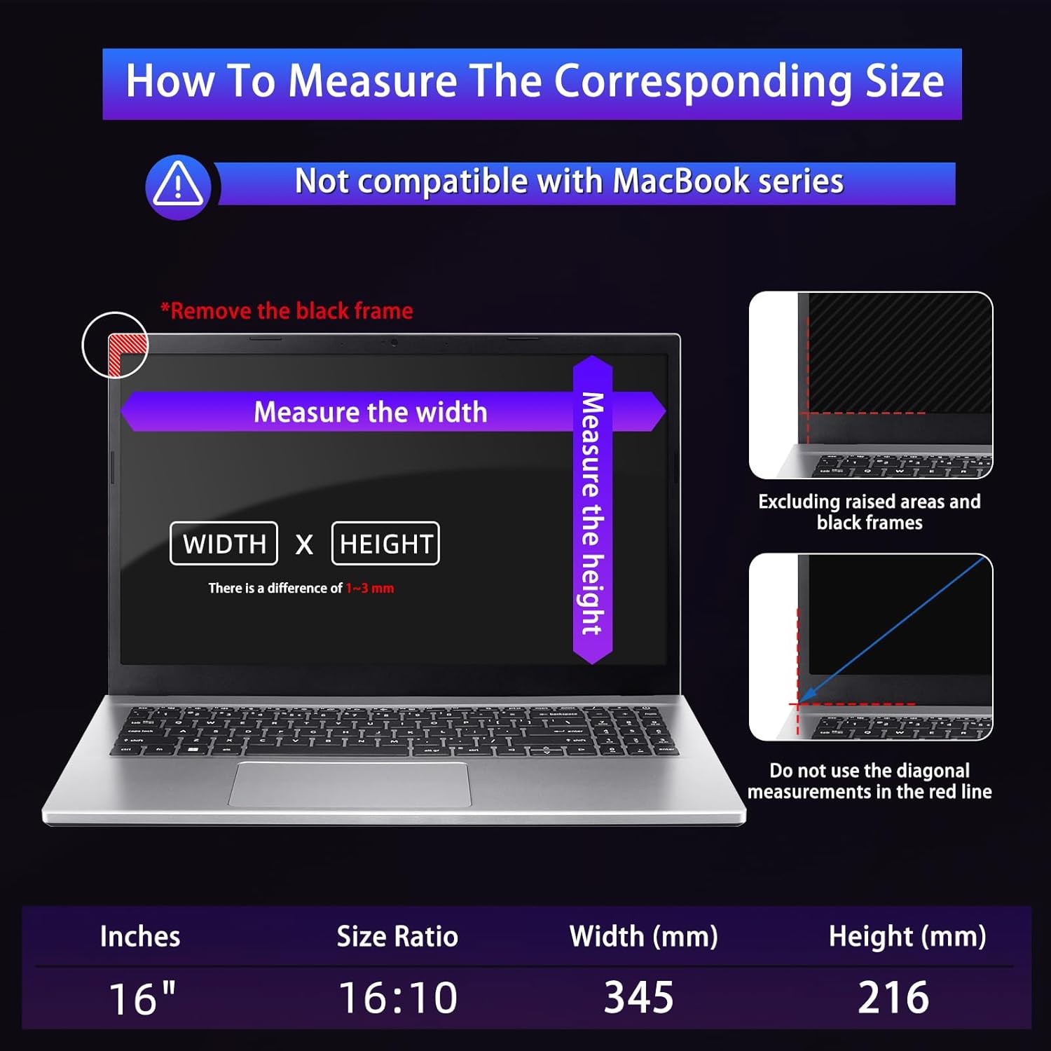 16″ Privacy Screen Computer for 16:10 Aspect Ratio, Anti-Peeping/Anti-Glare