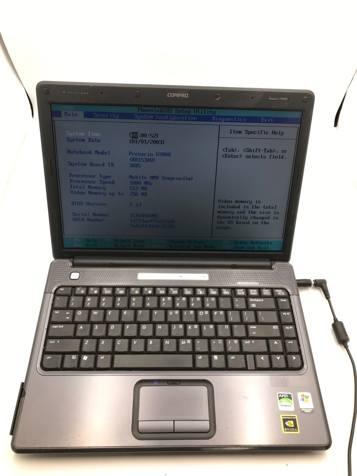 Compaq Presario V3000 14″ AMD Sempron 512Mb RAM NVIDIA GeForce- MZ