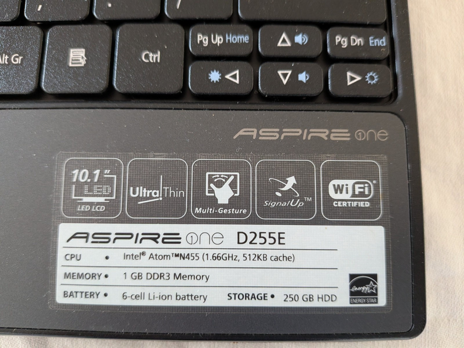 Acer Aspire One Blue D255E Laptop Atom N455 1GB RAM 250GB HD Windows 7 Works!