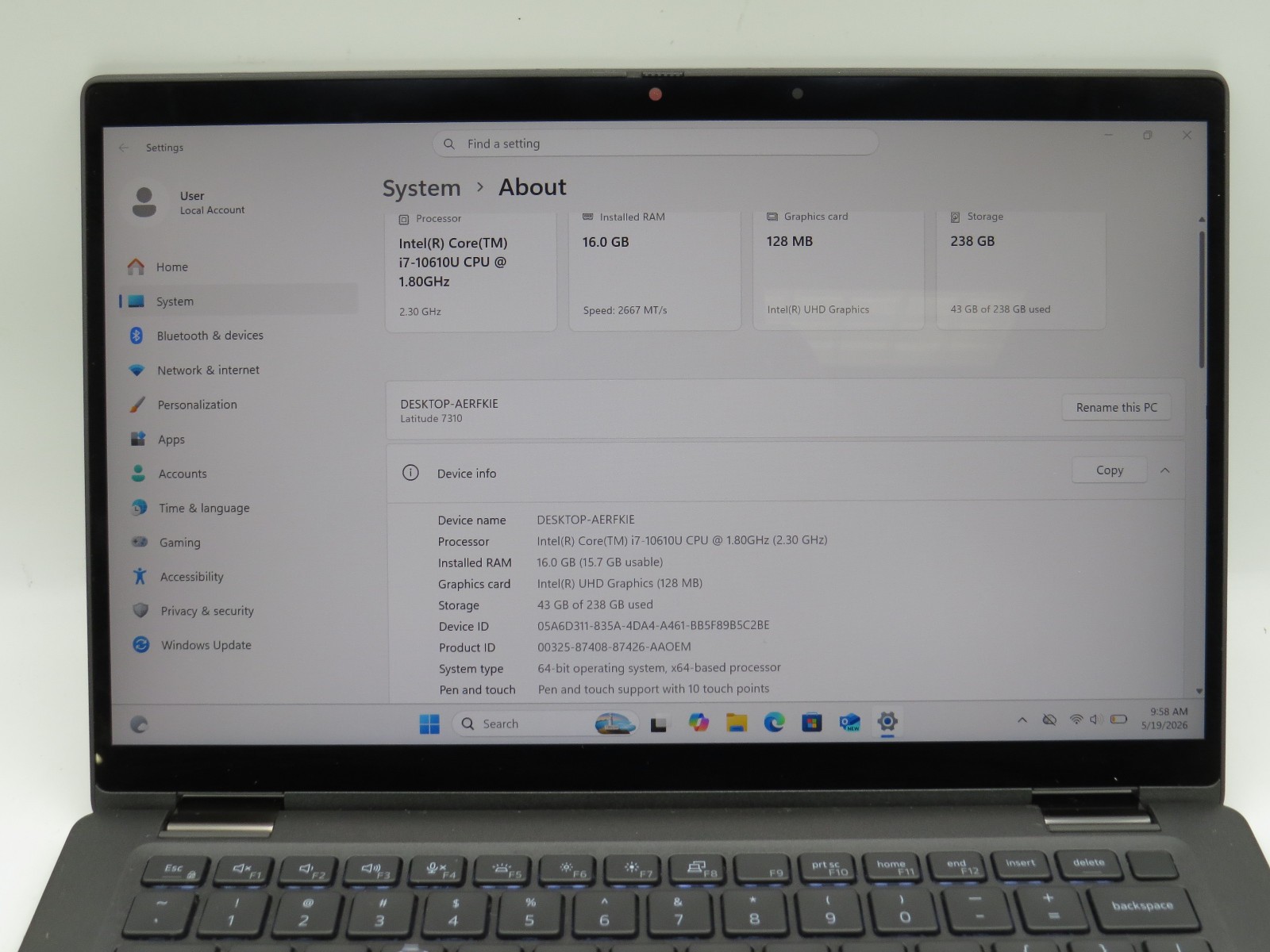 Dell Latitude 7310 | i7-10610U @ 1.8GHz | 16GB / 256GB m2 | 13.3 touch | Win 11