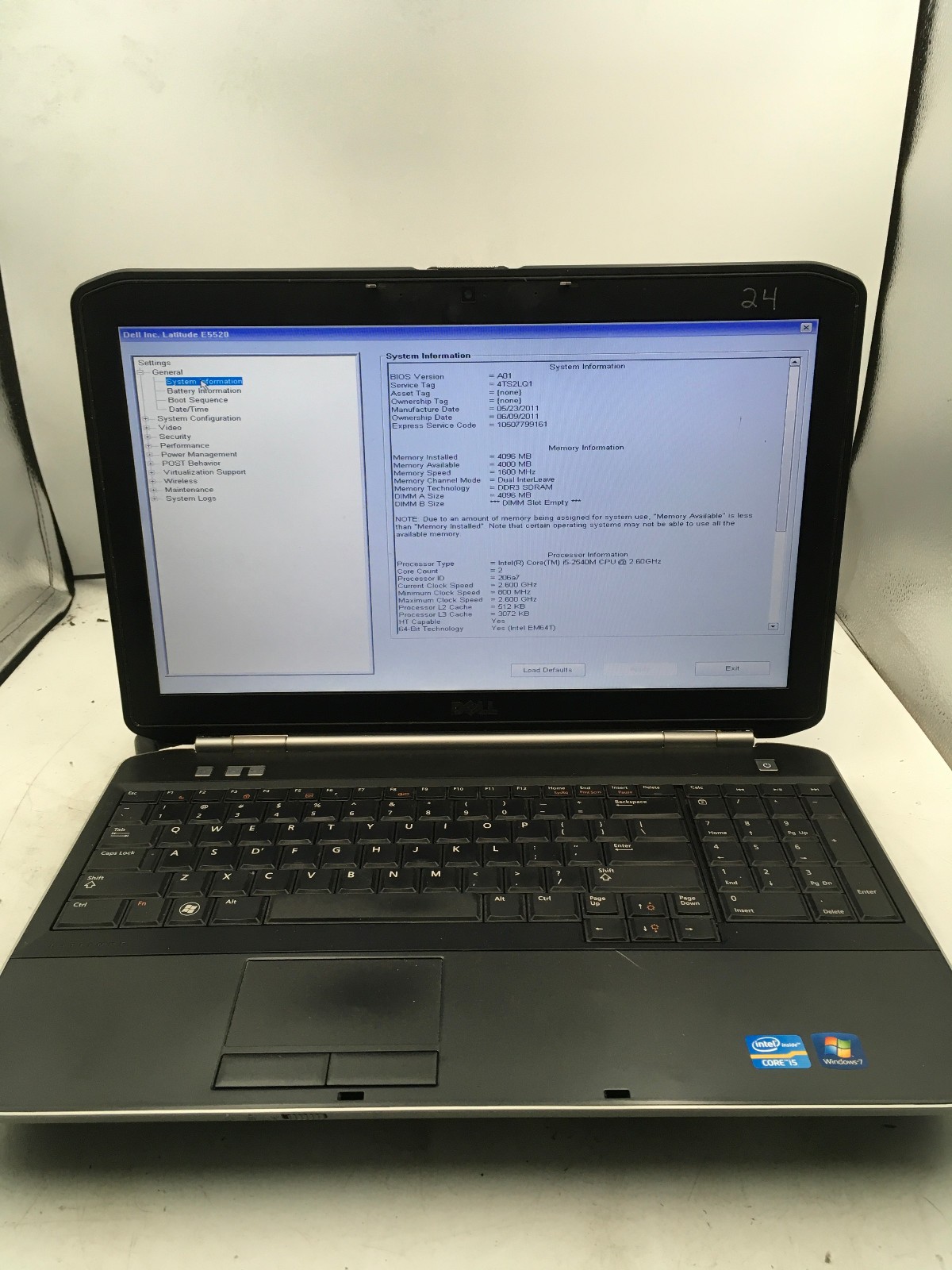 DELL LATITUDE E5520 – BOOTS TO BIOS – INTEL I5 2540 – NO RAM – READ DESCRIP -BB