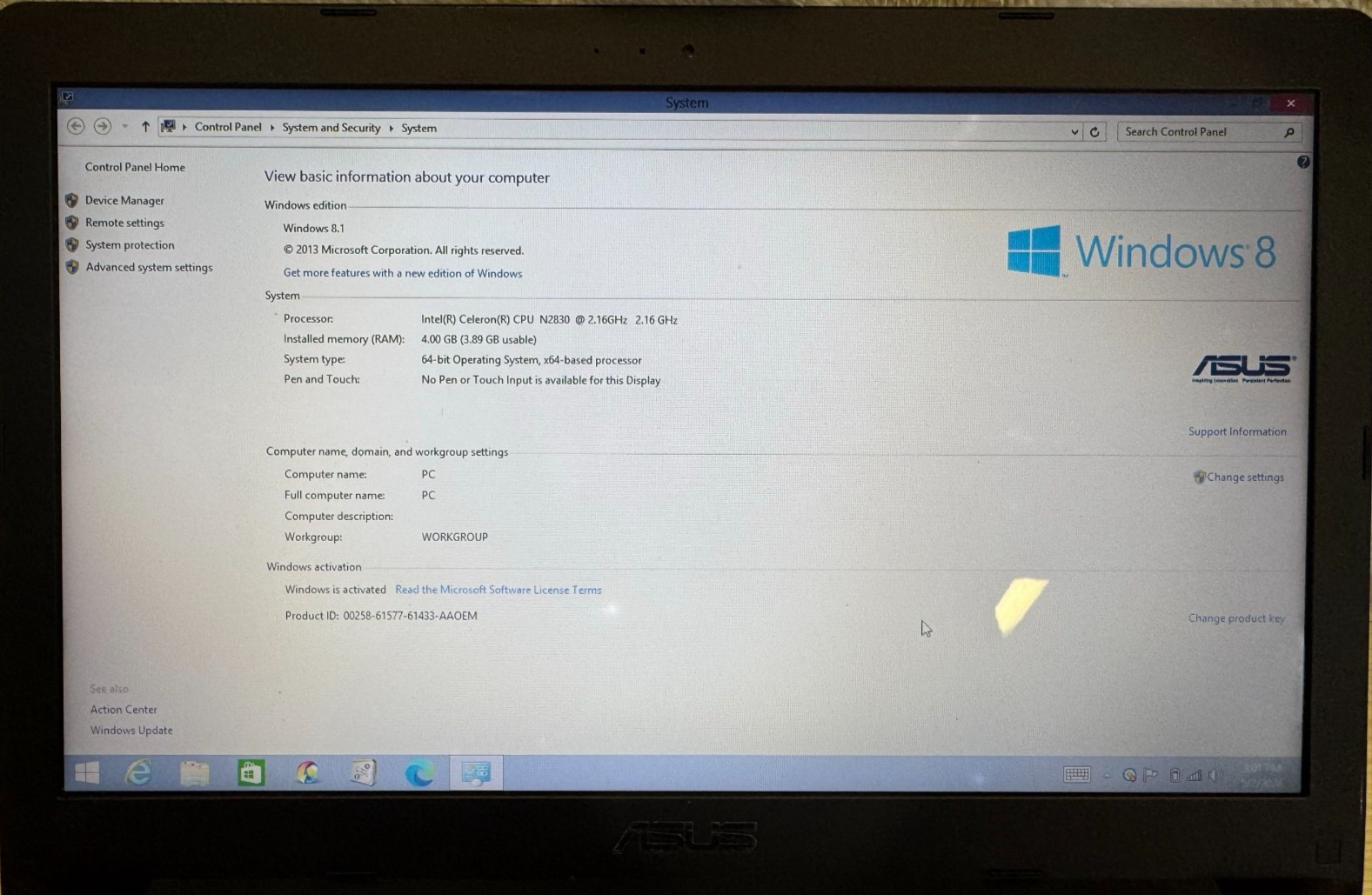 ASUS D553M Laptop 15.6″ Intel Celeron N2830 2.16GHz 4GB RAM 64GB SSD Windows
