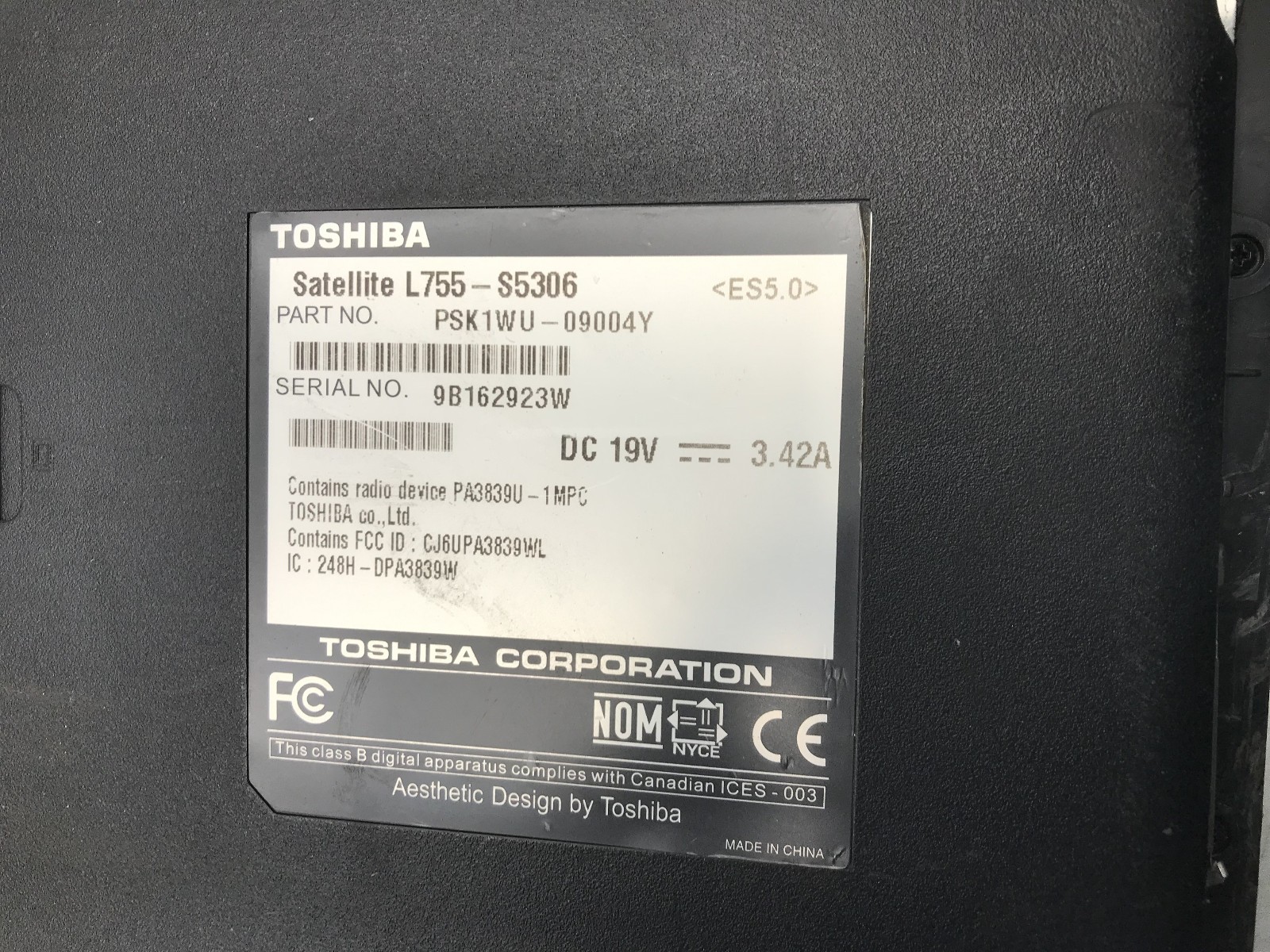 TOSHIBA SATELLITE L755 S5306 – FOR PARTS – INTEL I3 2330M – 4GB RAM – READ – BB!