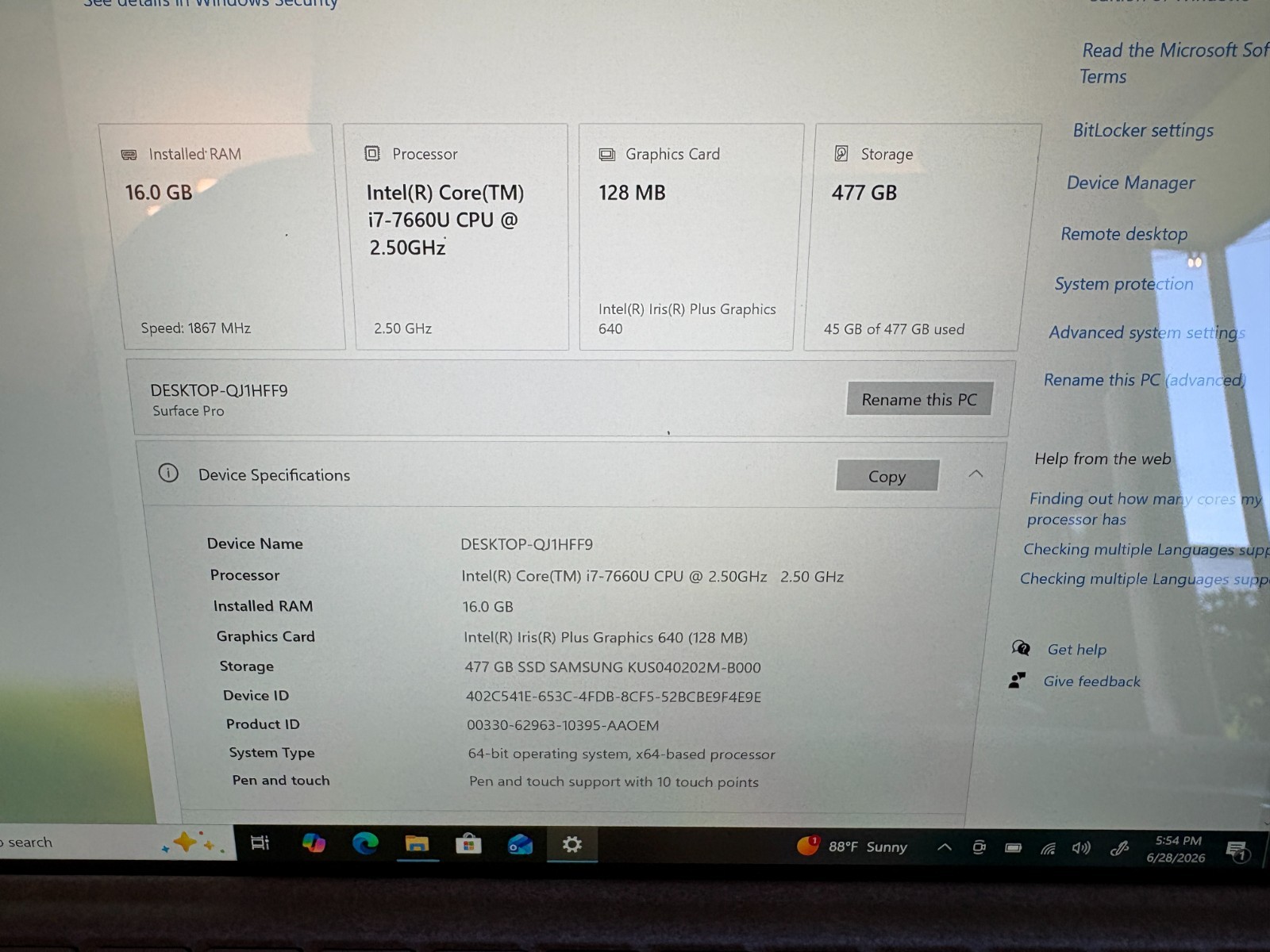 Microsoft Surface Pro 5 1796 i7-7660U 16GB 512GB Win11 Pro Pen Keyboard Bundle