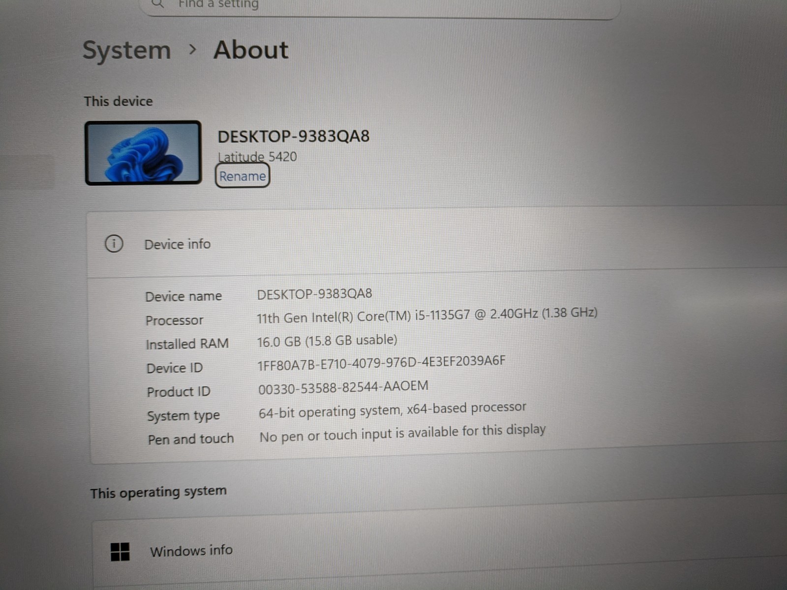 Dell Latitude 5420 – i5-1135G7 @2.4GHz – 14″ FHD – 16GB – 256GB NVMe Wi-Fi/BT