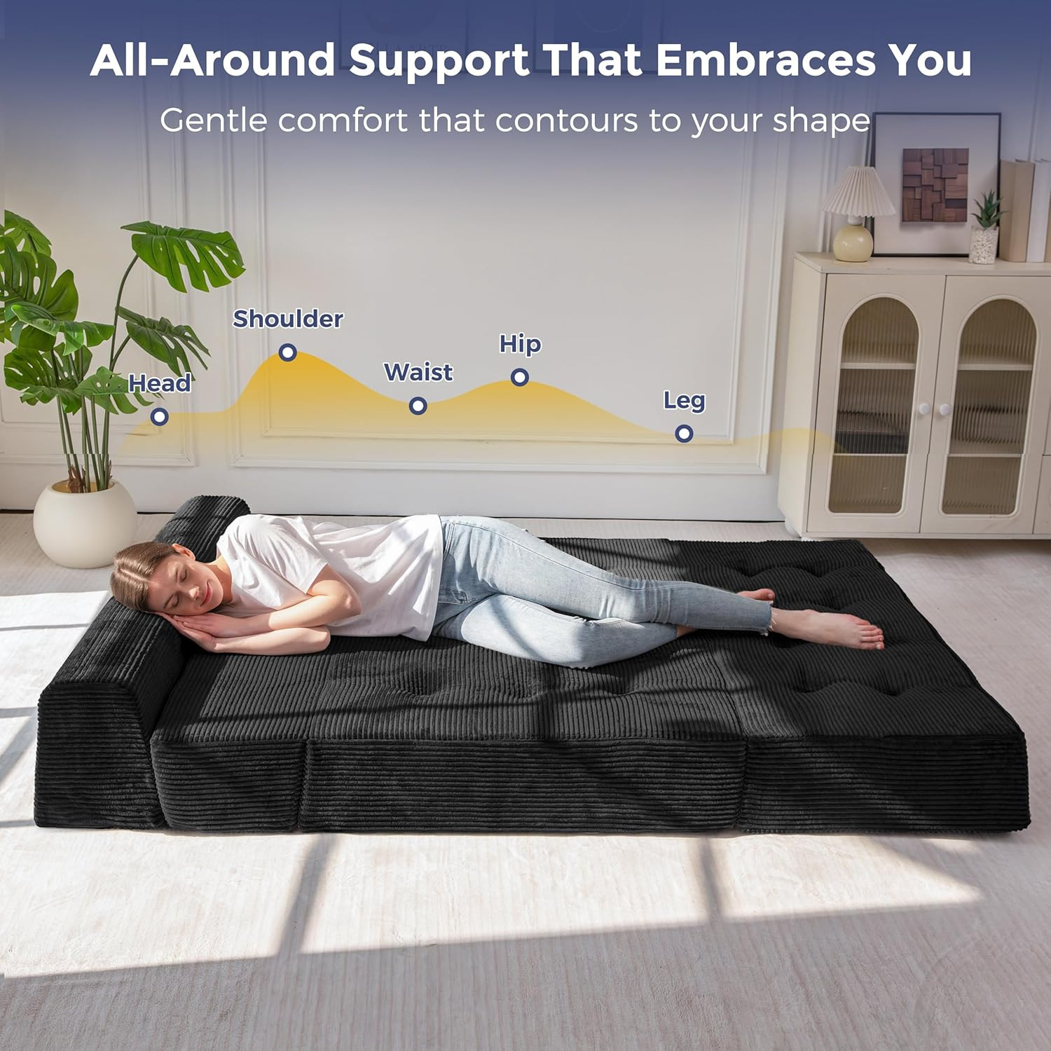 8″ Folding Sofa Bed, Fold Out Chair Bed, Convertible Floor Sofa Couch, High-Dens