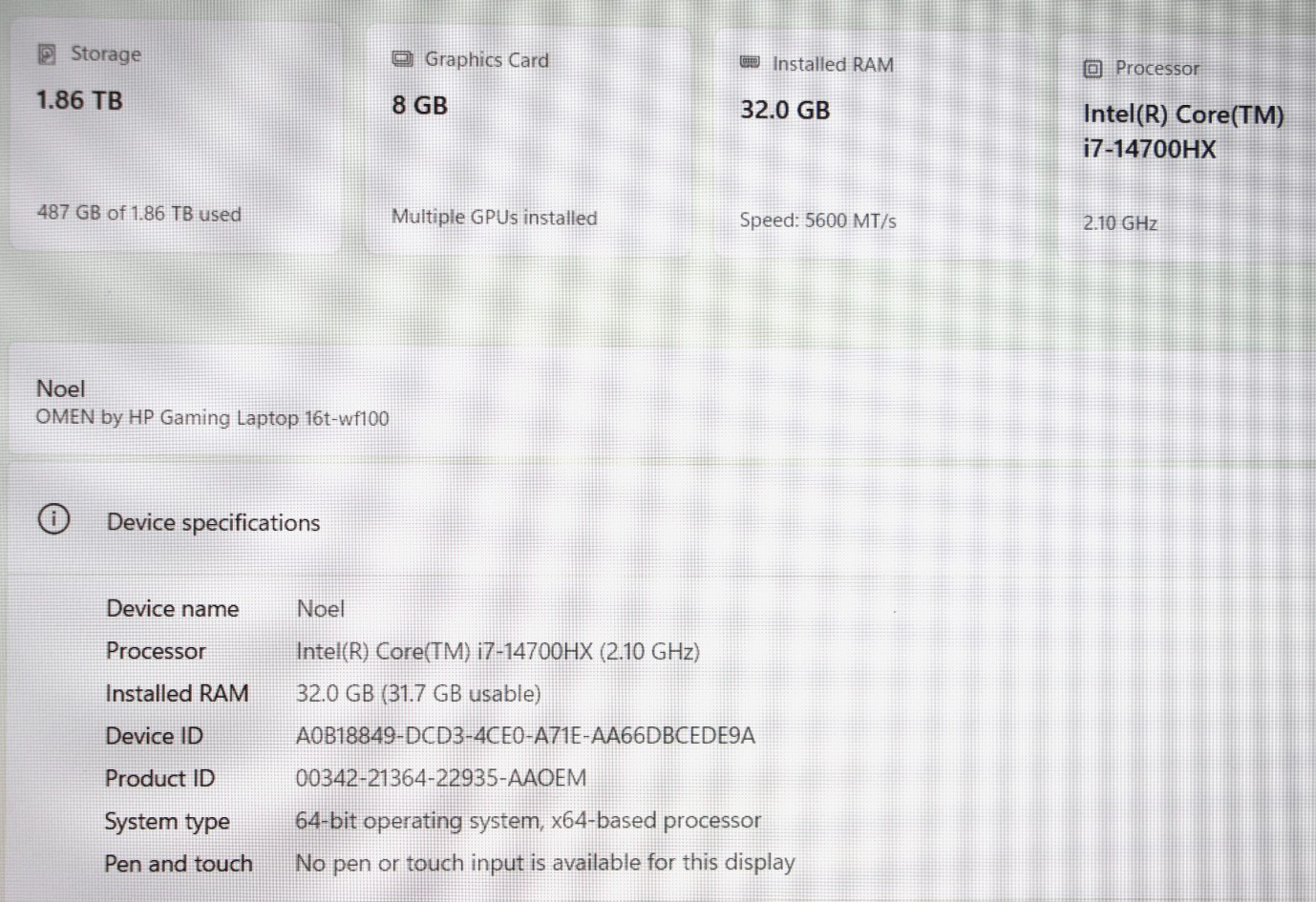 HP Omen 16.1″ 16t-wf100 Gaming Laptop i7-14700HX 32GB 1TB SSD RTX 4060