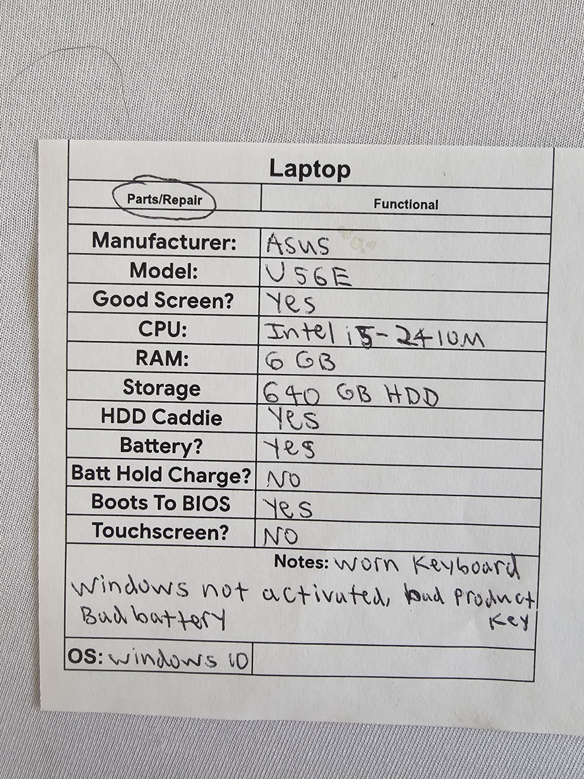 ASUS U56E Laptop – Intel i5-2410M – 6GB RAM – 640GB HDD – BAD BATT – Read Desc.