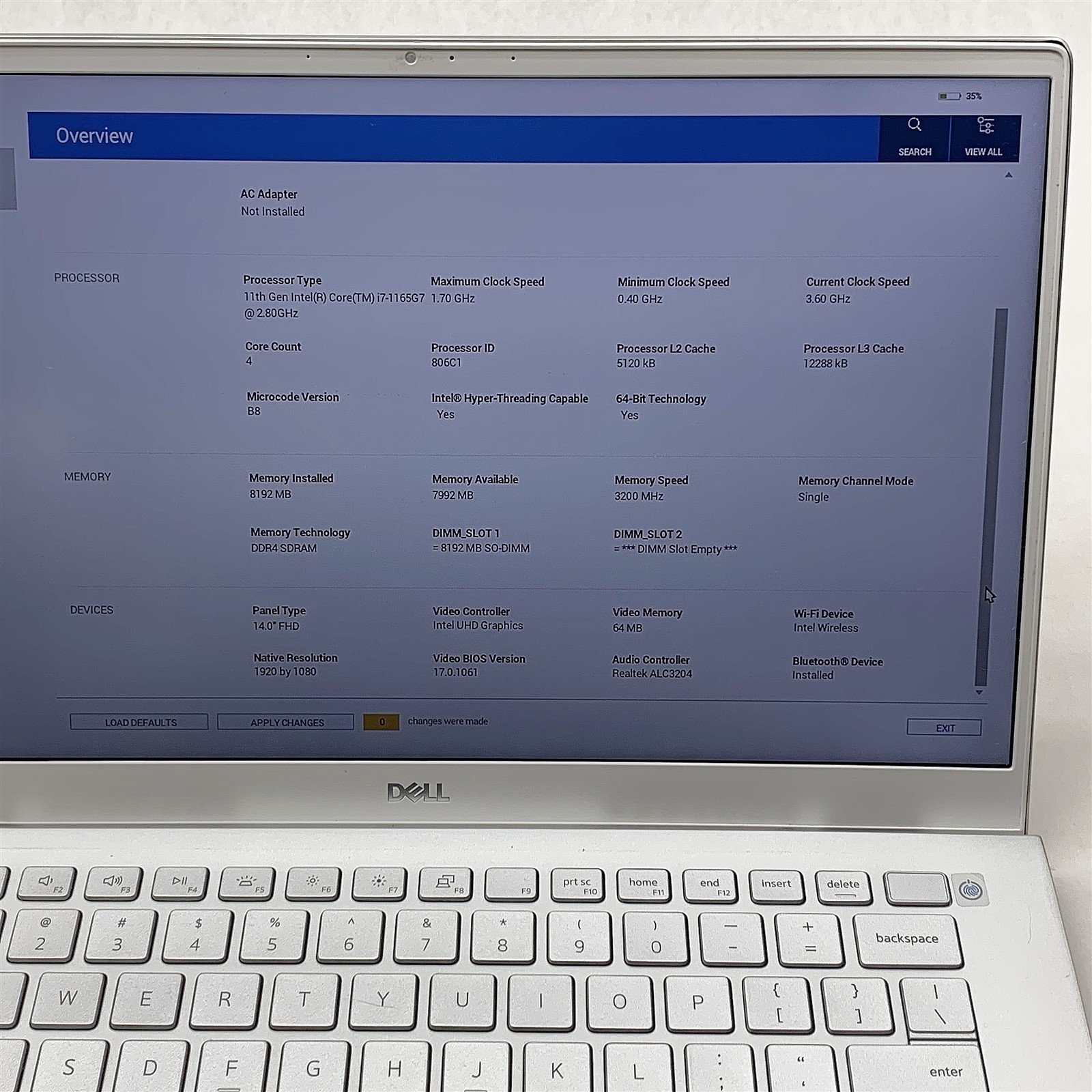 Dell Inspiron 5402 Laptop Intel Core i7 1165G7 2.80GHZ 14″ FHD 8GB RAM NO HDD