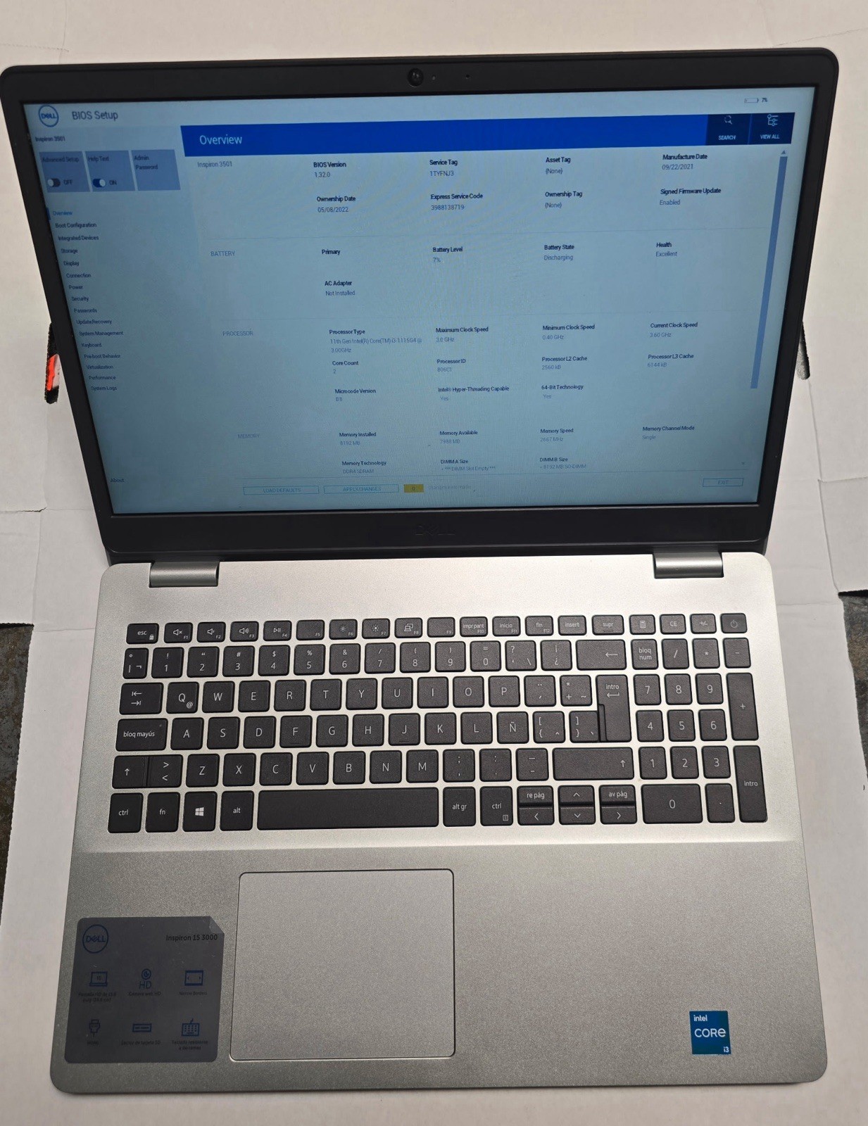 Dell Inspiron 3501 15.6 Silver HD i3 11th Genration 16GB RAM 256GB NVME Win 11