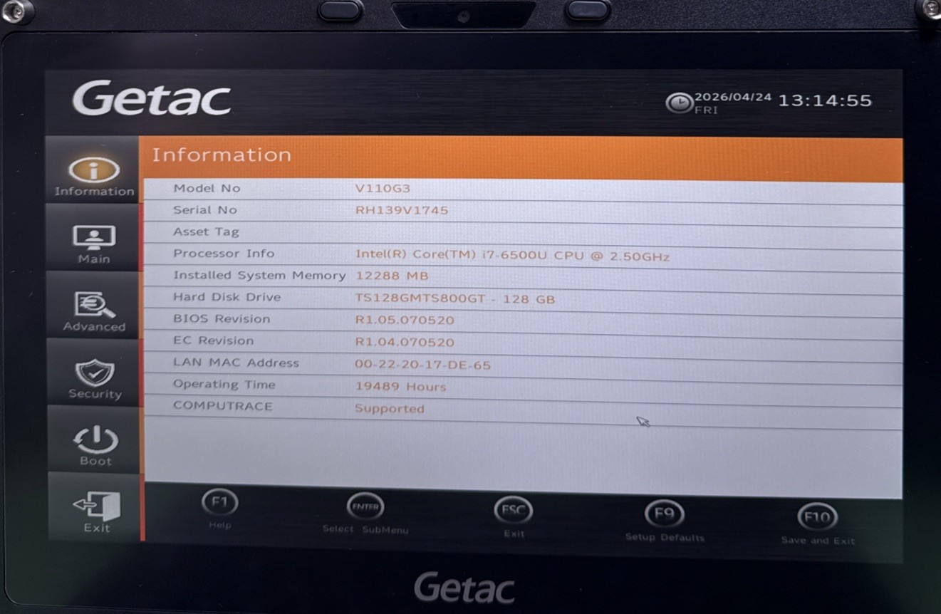 Getac V110 G3 Toughbook Tablet i7-6500U 2.50GHz 128GB SSD 12 GB Ram – 2 battery