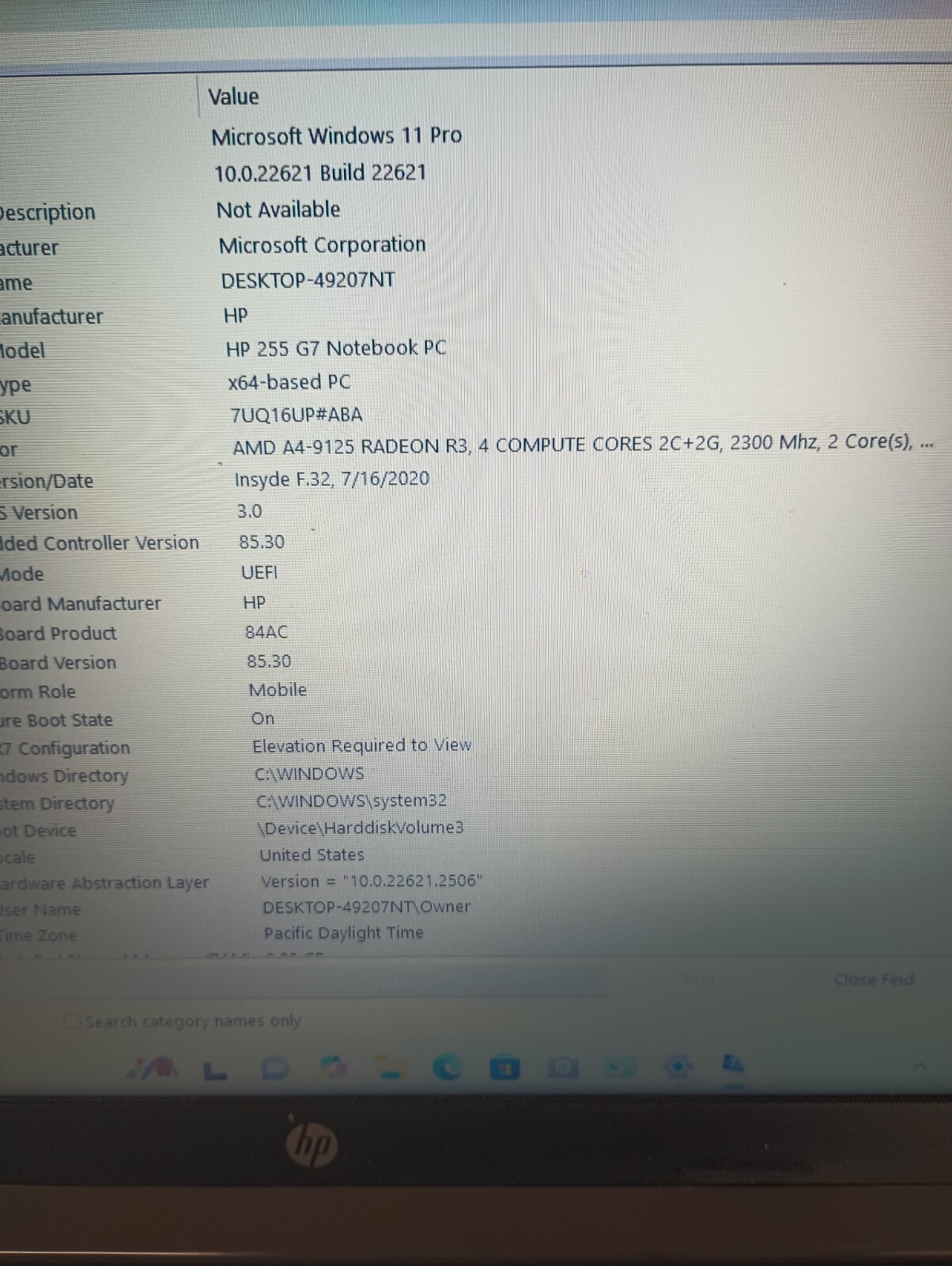 10211 HP 255 G7 w/charger.Radeon R3.8GB.128GB M.2.15.6″.Radeon Graphics.W11 Pro