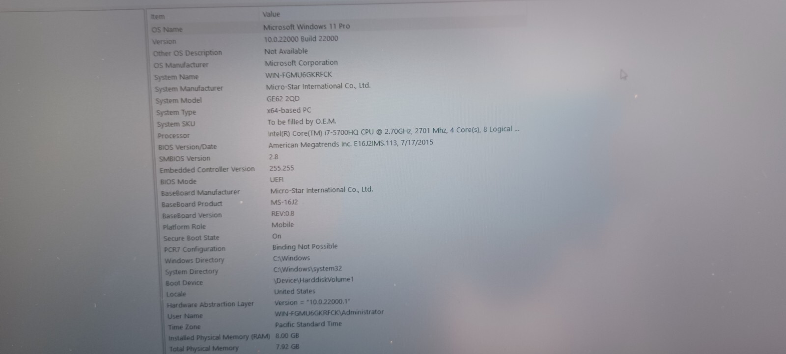 MSI MS-16J2 gaming laptop/ Windows 11 Super Lite/8 GB RAM/500 GB SSD/NEW BATTERY