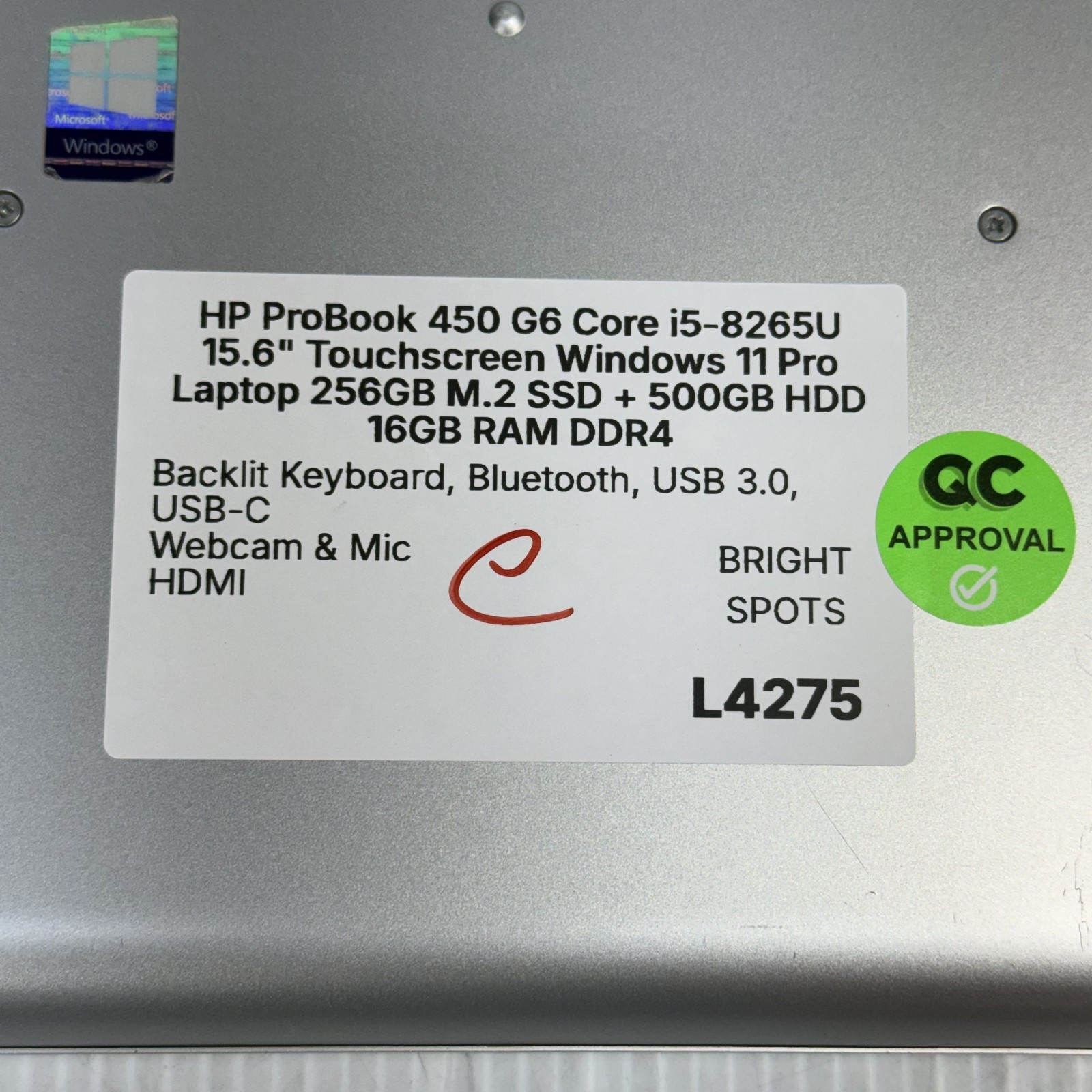 HP ProBook 450 G6 i5-8265U 15.6″ Touch Windows 11 Pro Laptop 256GB SSD *SEE PICS