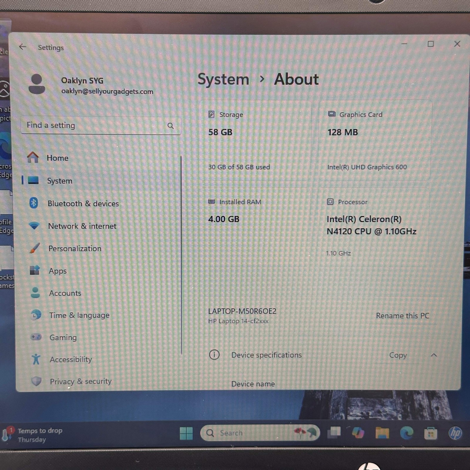 HP 14-cf2111wm 14-Inch Laptop 4GB RAM 58GB