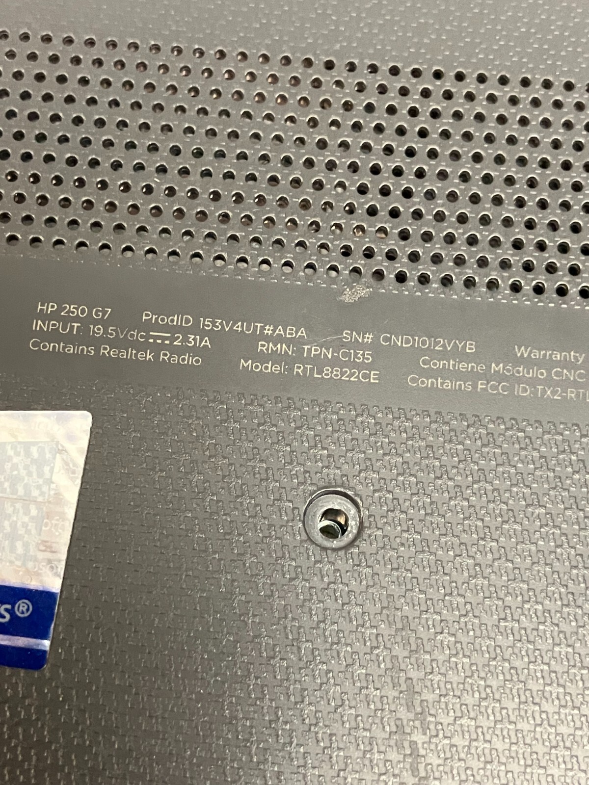 HP 250 G7 15.6″ Laptop | Intel Core i5-1035G7 | NO RAM | NO DRIVE FOR PARTS