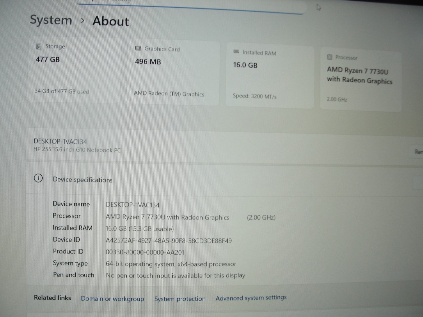 HP 255 G10 15.6” FHD AMD Ryzen 7 7730U 2.0GHz 16GB RAM 512GB SSD +PA