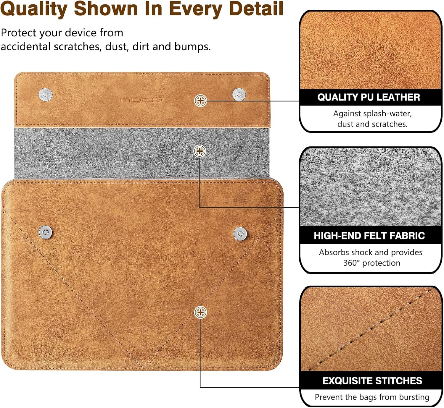 9-11 Inch Felt Leather Tablet Sleeve Bag Carrying Case Fits New 11-inch iPad Air