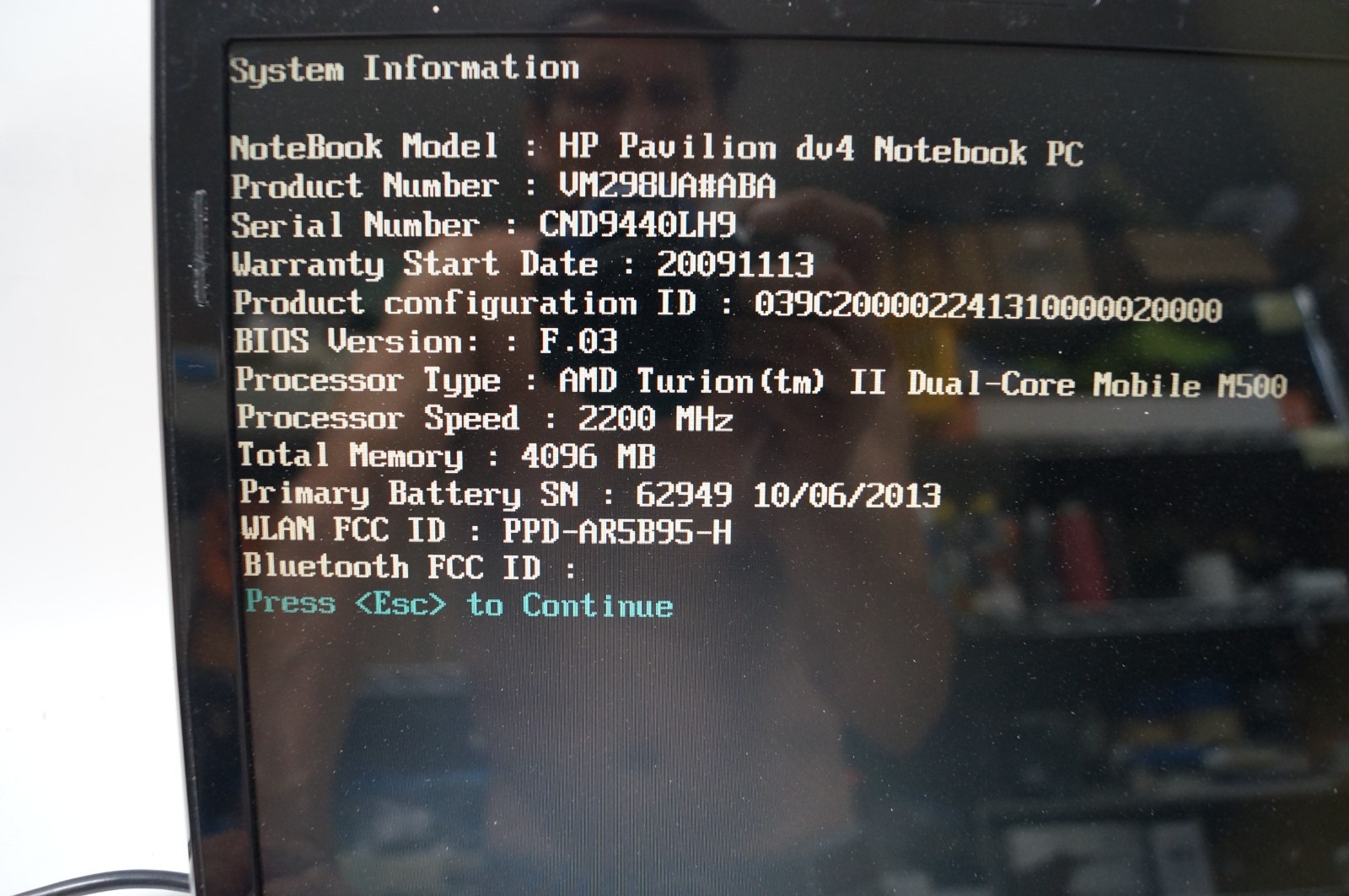 HP DV4 VA298UA#ABA Pavilion Laptop 14″ 2.2GHz 4GB Mem No HD WORKING PoR B153