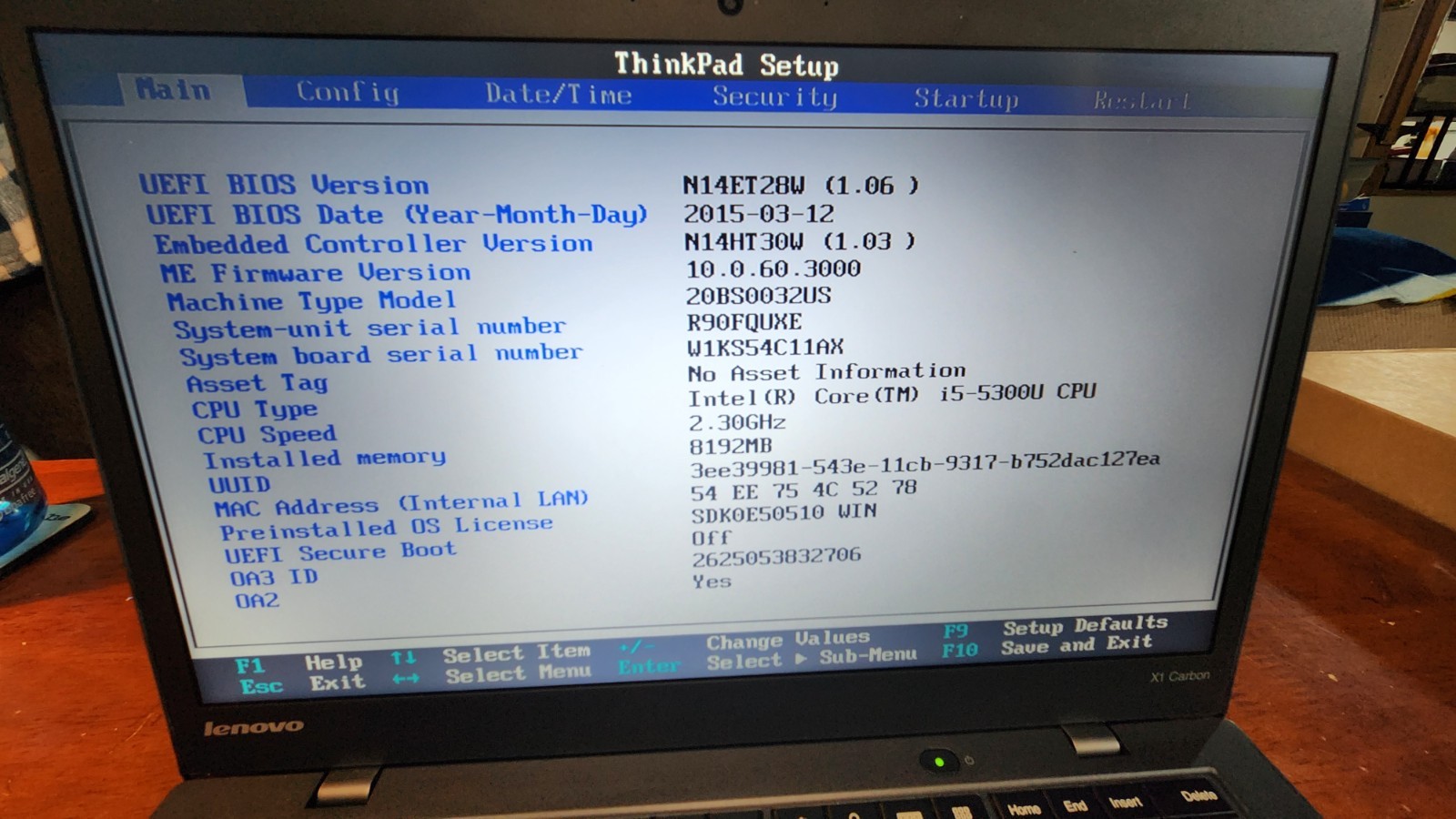 Lenovo ThinkPad X1 Carbon, 3rd Gen, i5-5300U @ 2.30GHz, 8GB RAM- Fyde OS