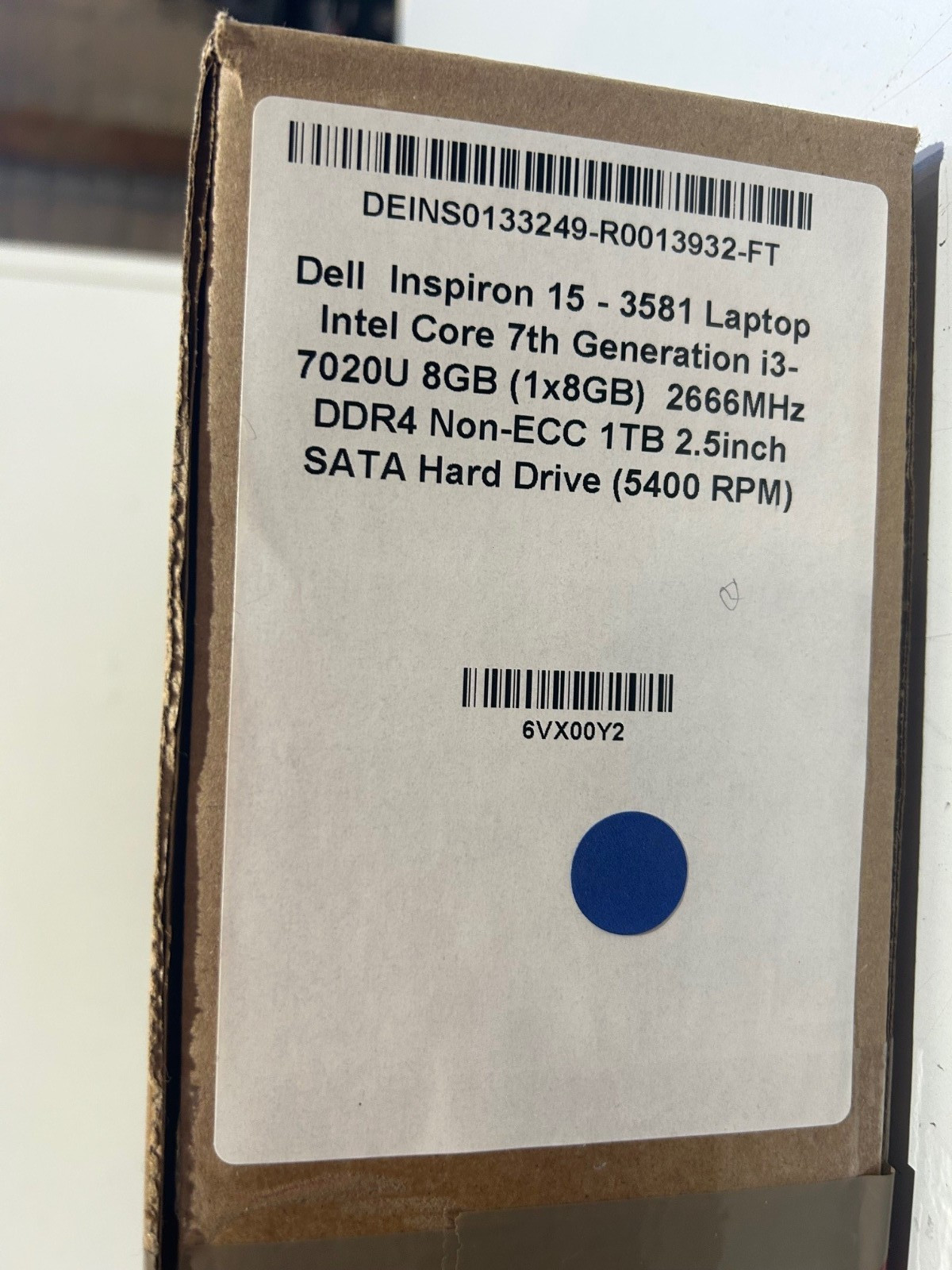 Dell Inspiron 3581 Laptop i3-7020U 15.6″ HD 8GB 1TB Webcam Black Win11