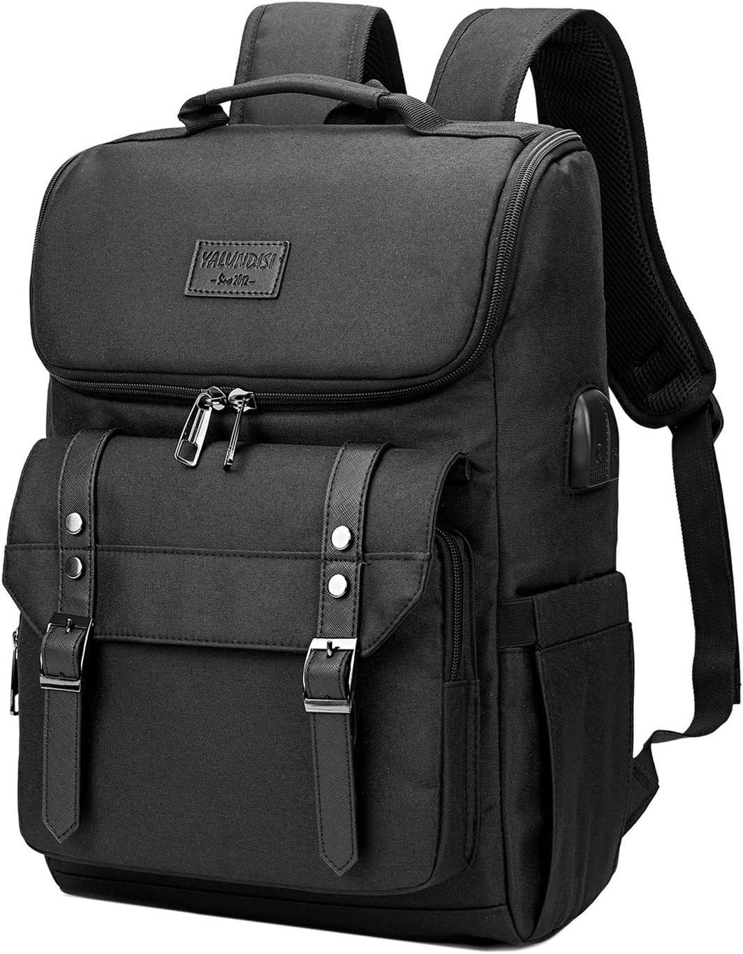 Vintage Backpack Travel Laptop Backpack Fits 15.6 Inch Laptop Black with USB Cha
