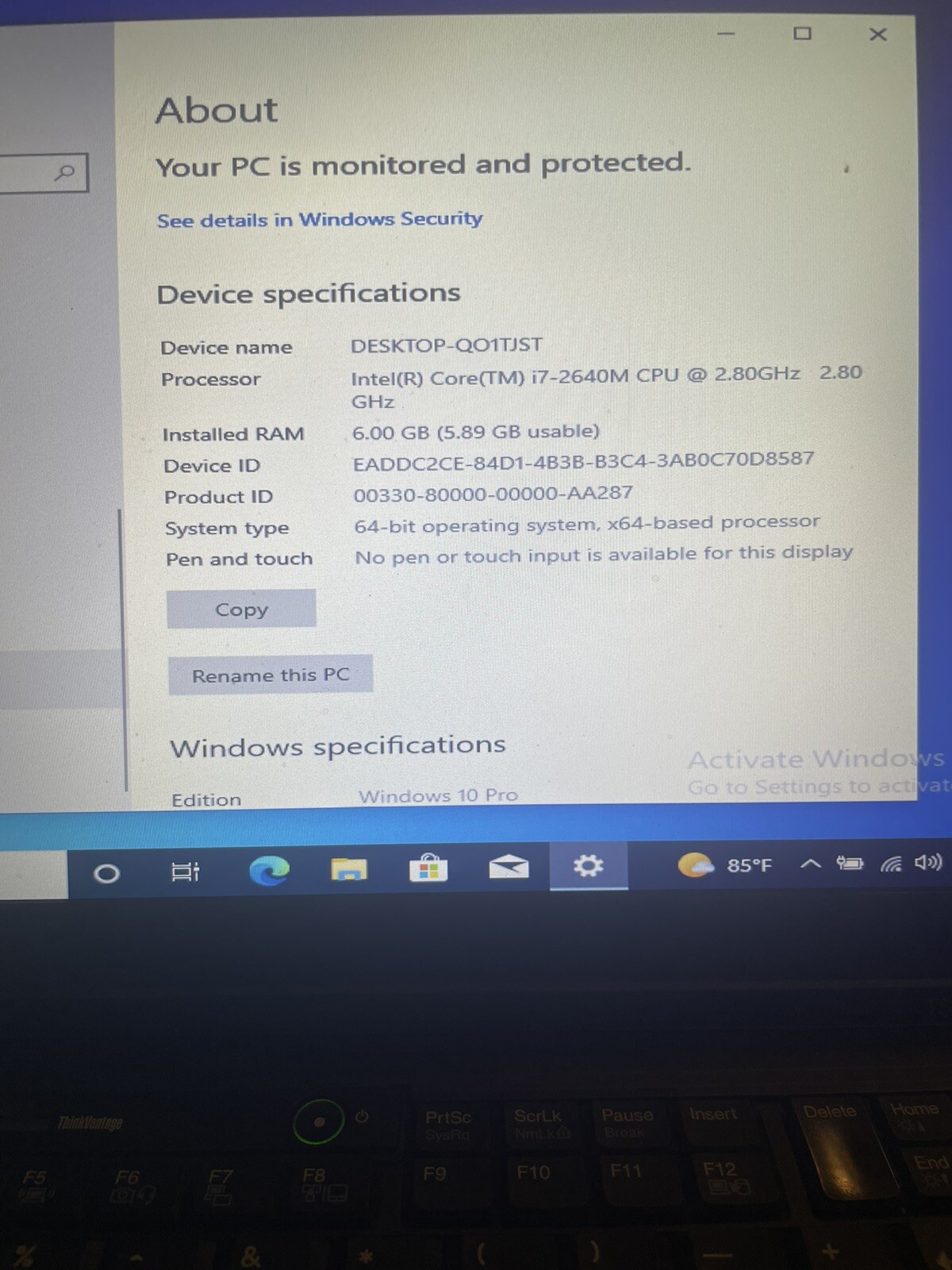 Lenovo ThinkPad T520 15.6in 2.8 GHZ 6GB RAM 60GB HDD Win 10 Pro Read Info