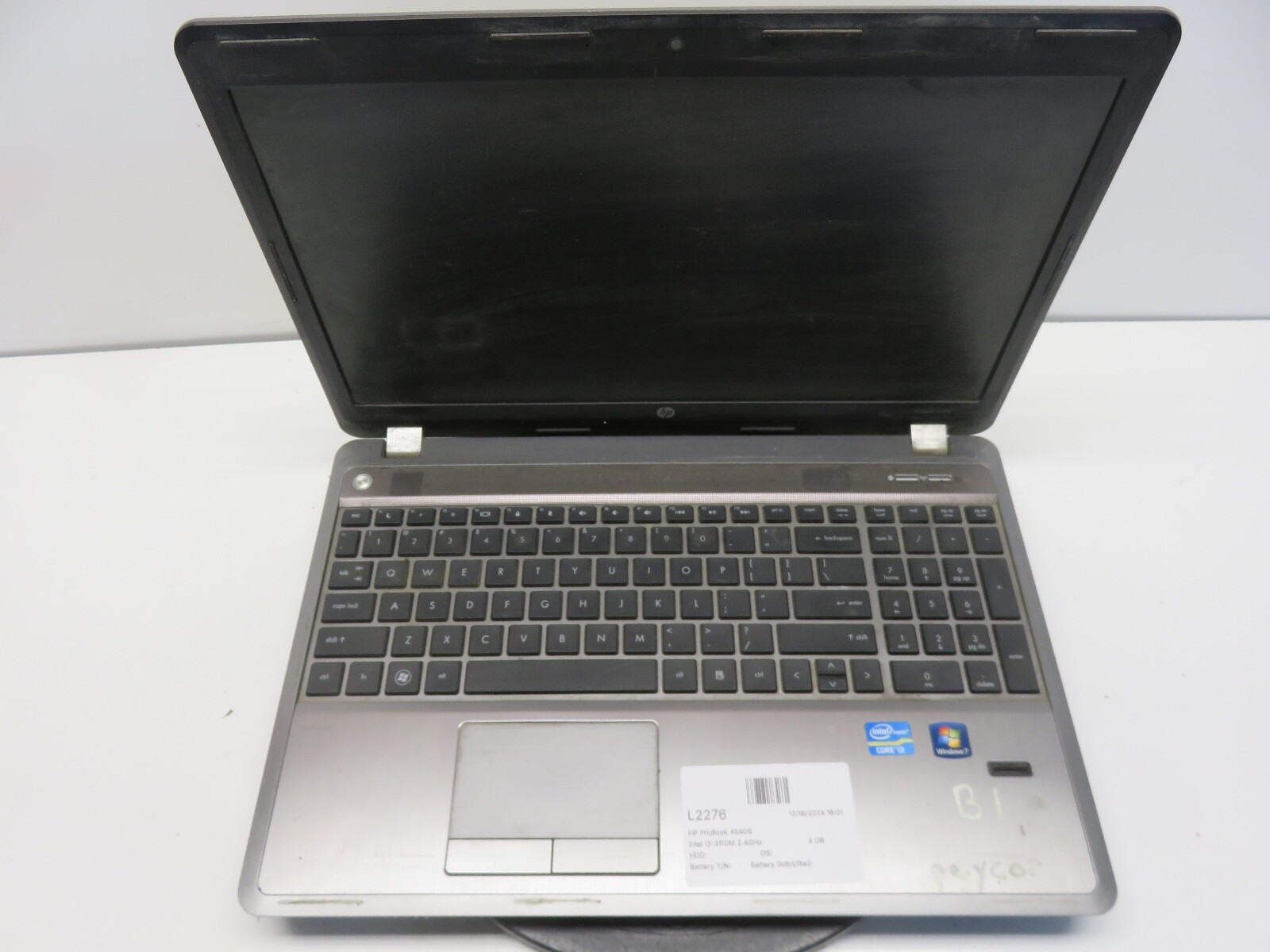 HP ProBook 4540S Intel i3-3110M 2.4GHz 4 GB NO HDD No Batt