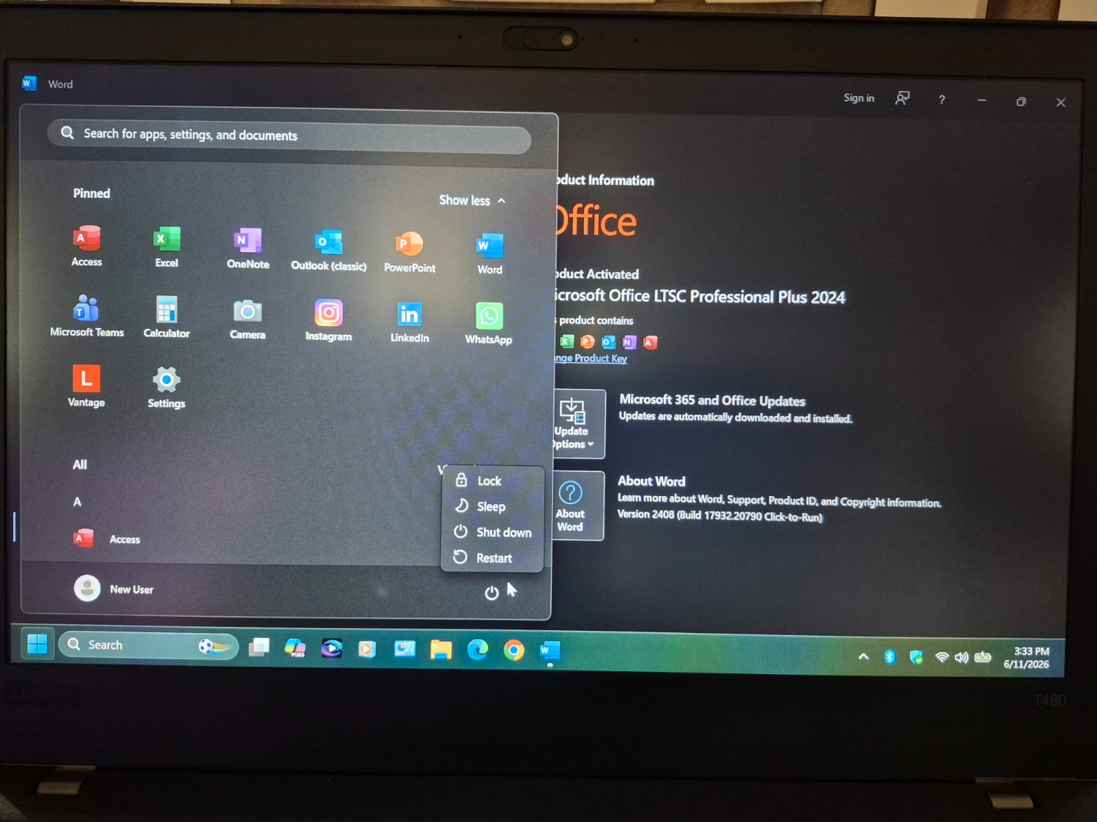 LENOVO THINKPAD T480 i7-8650U 16GB RAM 512GB SSD WIN 11 + OFFICE PRO PLUS 2024
