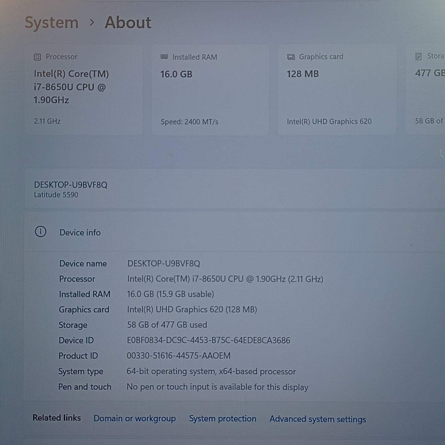 Dell Latitude P60F 15.6″ i7-8650U 1.9GHz 16GB RAM 512GB SSD