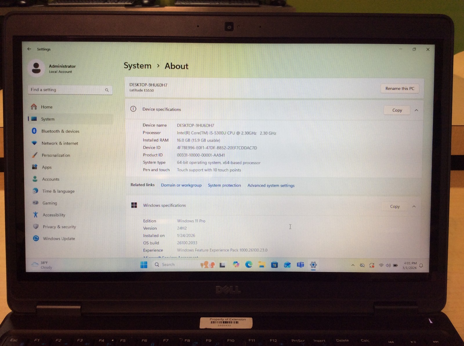 dell latitude E5550 15’6 NO touch screen 16gb ram 256SSD win11pro