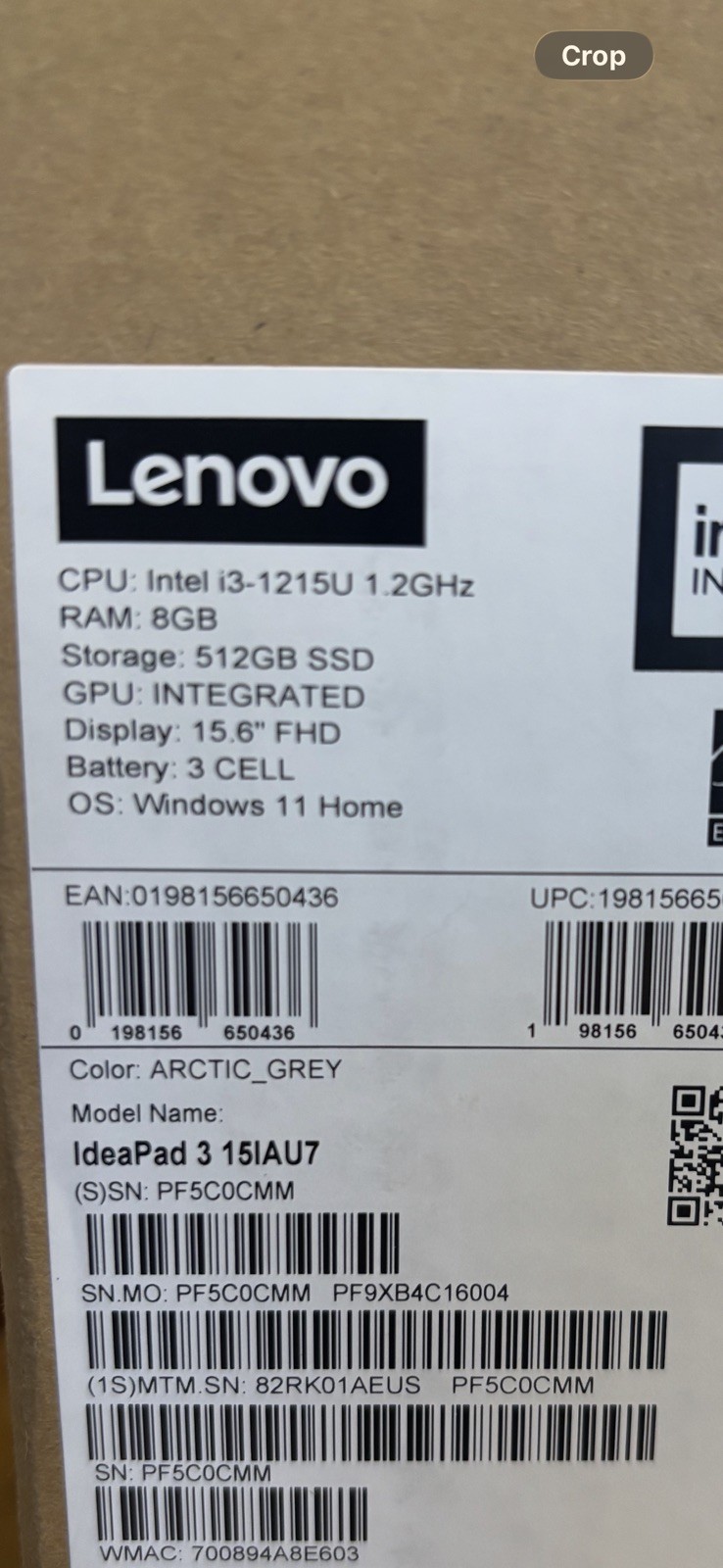 Lenovo IdeaPad 1 15IAU7 15.6″ i3-1215U 1.2GHz 8GB RAM 256GB SSD