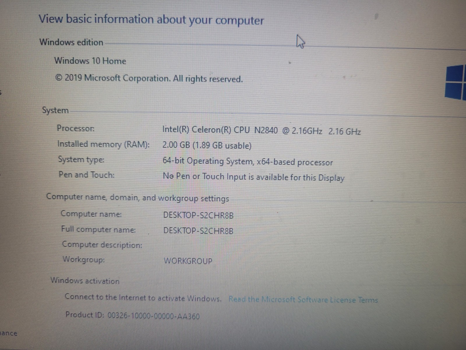 HP Stream Notebook PC 11 Celeron N2840 CPU 2.16 GHz 2GB RAM 30GB HDD WIN 10 HOME
